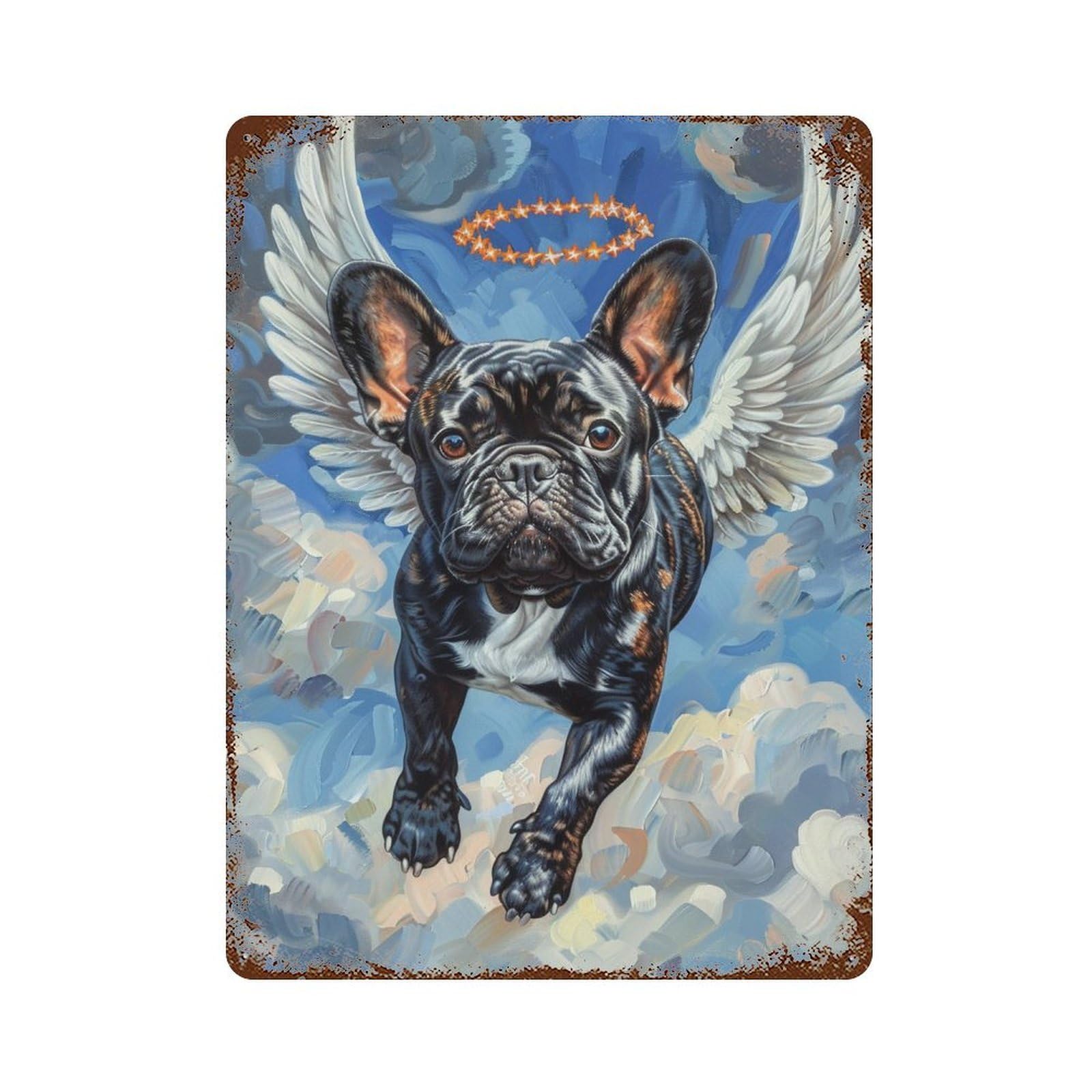 Garage Style Angel Dog Heaven Painting Vintage Rust Metal Sign 15.7"x11.8", Rustic Home Decor for Bar And Workshop