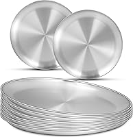 EWFEN 8-Pack 10-Inch Stainless Steel Dinner Plates - Unbreakable, Lightweight, Dishwasher Safe Metal Plates for Camping, BBQ, Salads & Meals