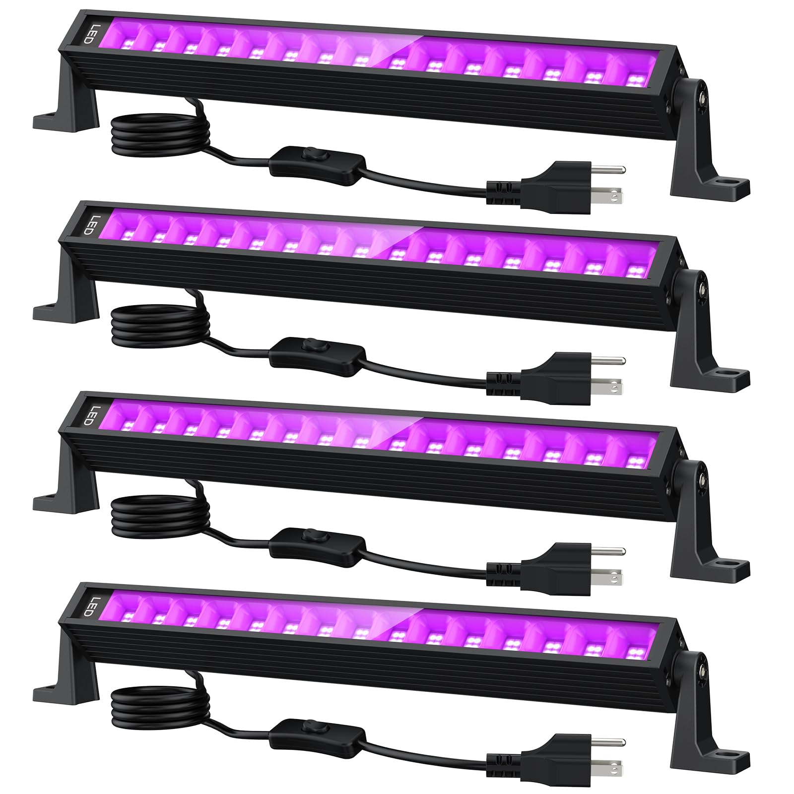 Lamvip 38W LED Black Light Bar, Blacklight Bars with Plug and Switch Light Up 22x22ft Area for Glow Party Halloween Parties Bedroom Decorations Stage Lighting 4 Pack
