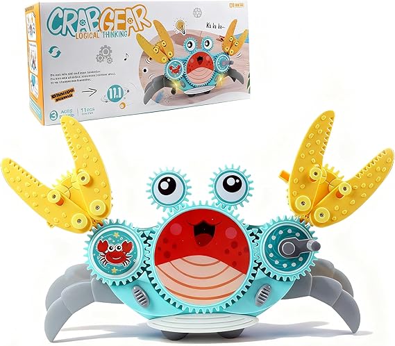 Crawling Crab Gear Set Toy - Tummy Time Musical Crab Toys Stacking & Building Blocks Educational STEM Game for Toddlers & Kids 3-5, 1 2 3 Yr Old Birthday Gift Christmas Stuff for 0-36 Month Boys Girls