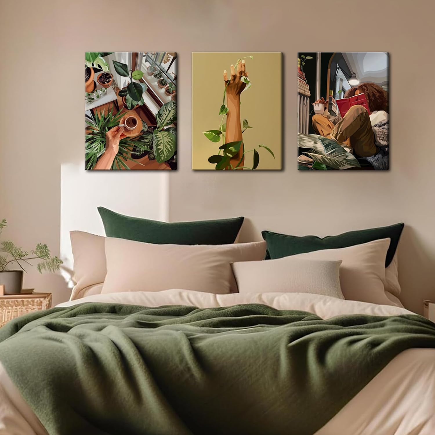 Black Girl Reading Wall Art Fashion Spiritual Black Women Wall Decor Painting, Trendy Motivational African American Woman Poster Canvas Print Pictures for Bedroom Living Room 12x16 inch Framed