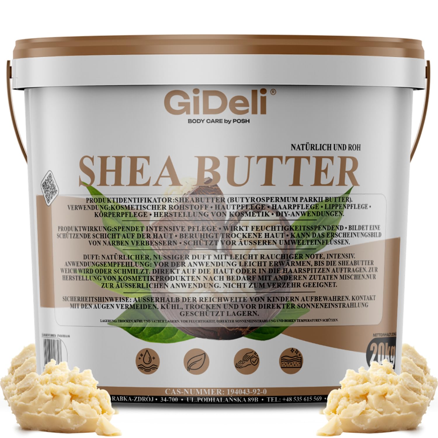GiDeli Manteca de karité sin refinar, 20 kg en cubo, caja grande de materias primas | Stock para pastillas permanentes, un lote para muchos enfoques, natural sin aditivos, se puede almacenar cerrado
