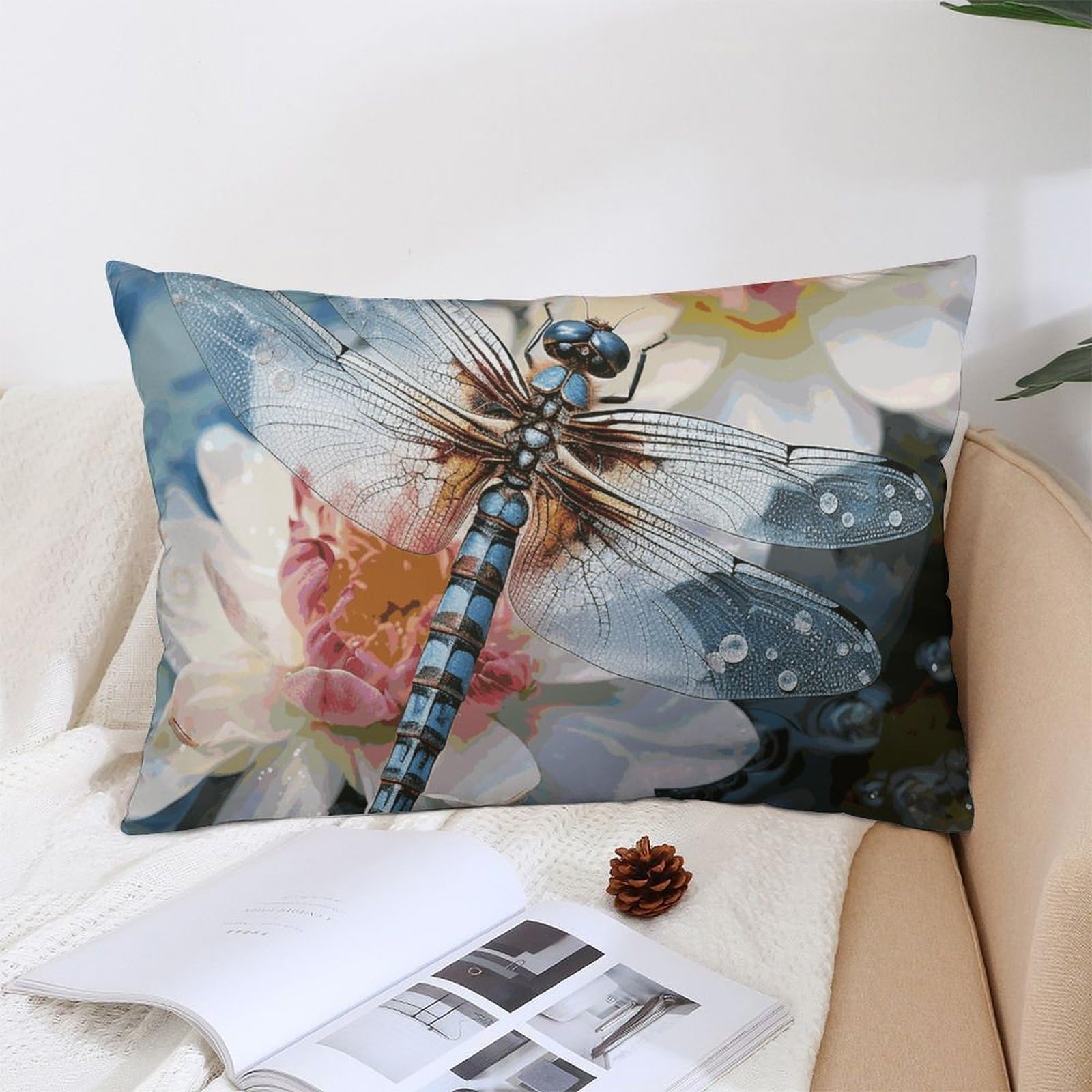 NTVOWPZO Decoration Throw Pillow Covers 12 "x20 Pillowcases Covers Dragonfly Flower Soft Pillowcases Modern Farmhouse Home Decor Sofa Cushions Covers for Couch Bed Living Room