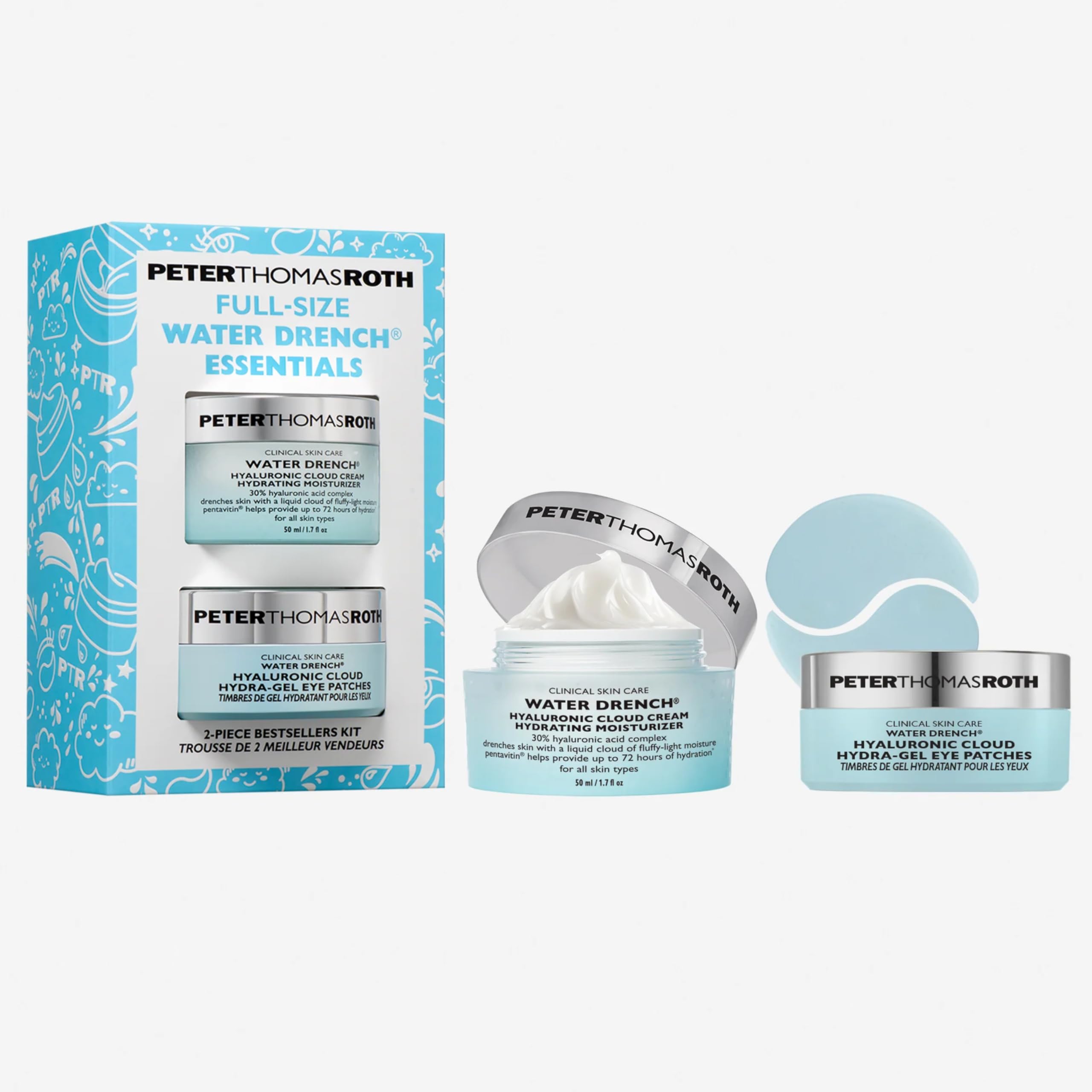Peter Thomas Roth Water Drench® Essentials 2-Piece Set – Hyaluronsäure Feuchtigkeitsset mit Cloud Cream & Eye Patches – Intensive Hydration für Gesicht & Augen – Anti-Aging Pflege