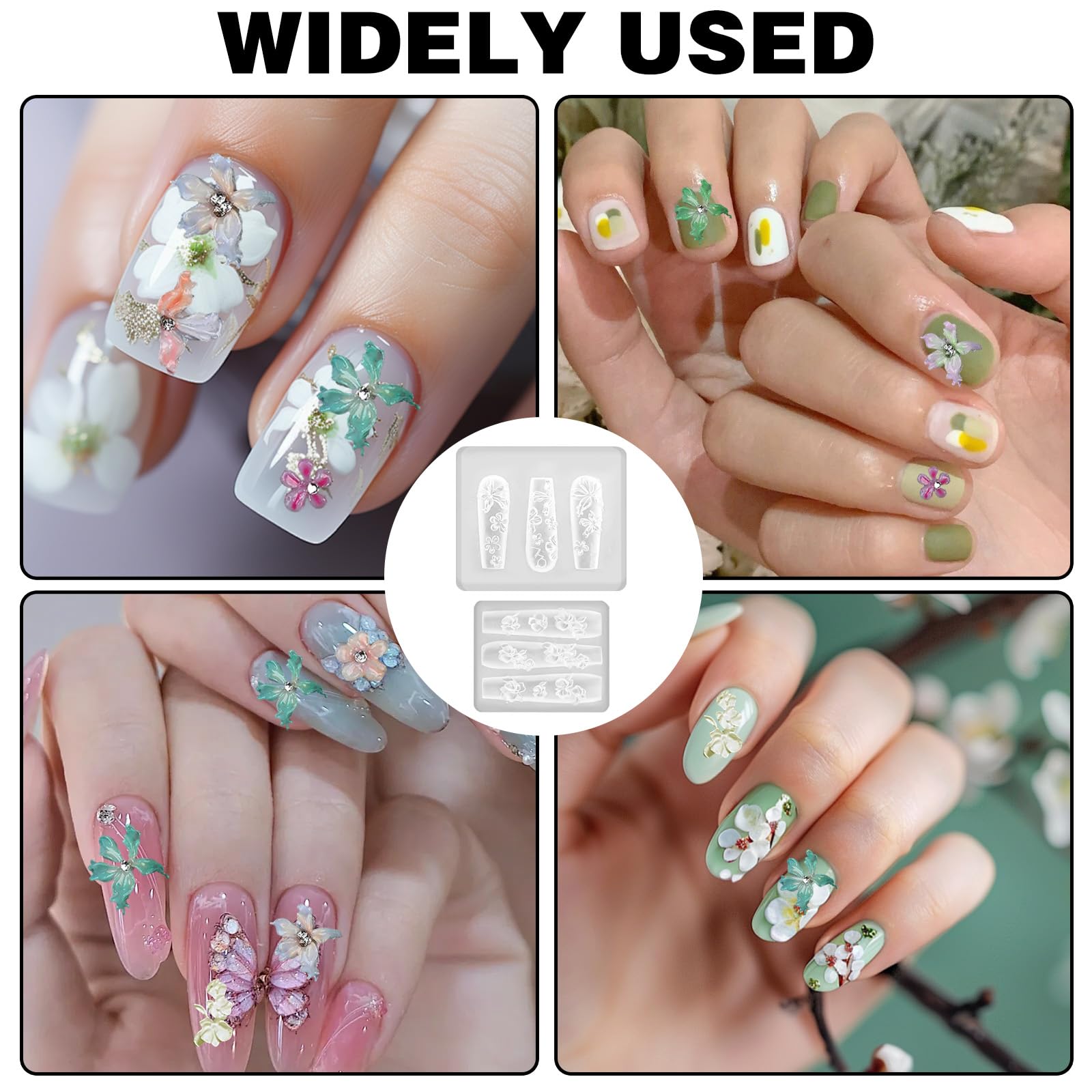 2 pezzi stampi in silicone per nail art a forma di fiore, simpatici stampi in silicone per nail art, strumenti per ciondoli, squisiti modelli di decorazioni per le donne, creazione di stampi per