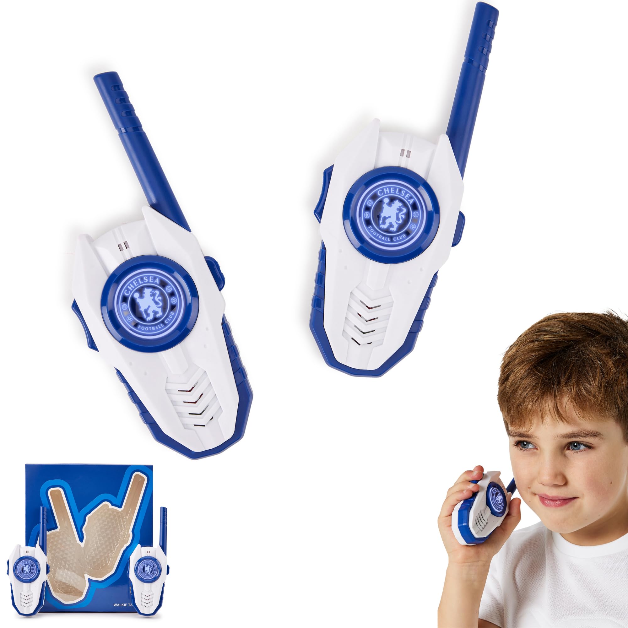 Chelsea FC Officially Licensed Walkie Talkie 2-Pack Set - Easy-to-Use Durable Ideal Kids Outdoor Toy Gift for Young Blues Fans