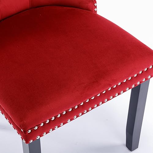Miniatura 5 de LZ LEISURE ZONE Juego de 2 sillas de comedor de terciopelo, sillas decorativas tapizadas con patas de madera, borde plateado con cabeza de clavo,