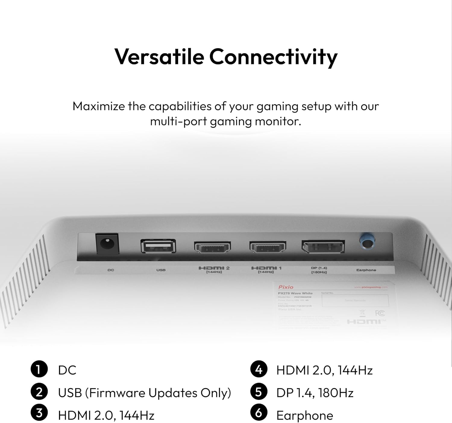 Pixio PX278 Wave White 27 inch 180Hz Refresh Rate Quad HD 1440p Resolution AMD FreeSync Fast IPS Panel 1ms GTG Response Time Built-in Speakers Gaming Monitor - Image 5