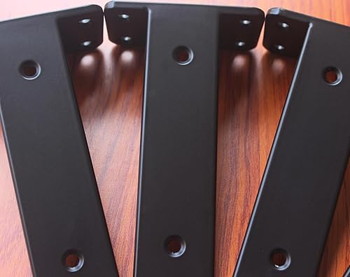 Vista 244 de Paquete de 16 soportes de estante en L ocultos negros de 6 pulgadas (1/5 pulgadas de grosor) soportes flotantes de hierro para estantes industriales