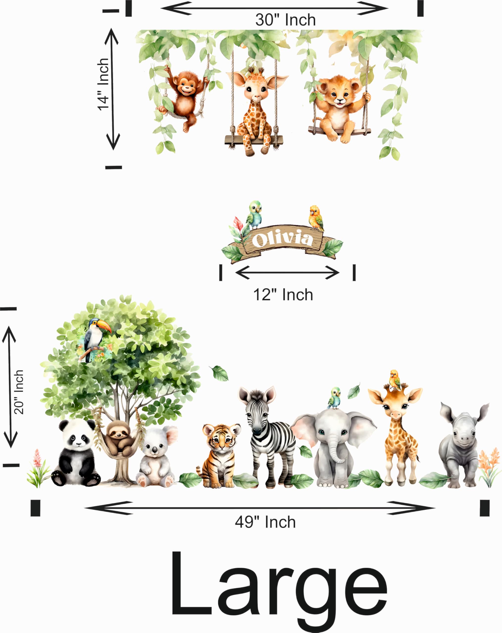 LiveGallery Cartoon Animals Wall Decals - Removable Tree With Owls, Monkey, Elephant, Giraffe Stickers - View #7