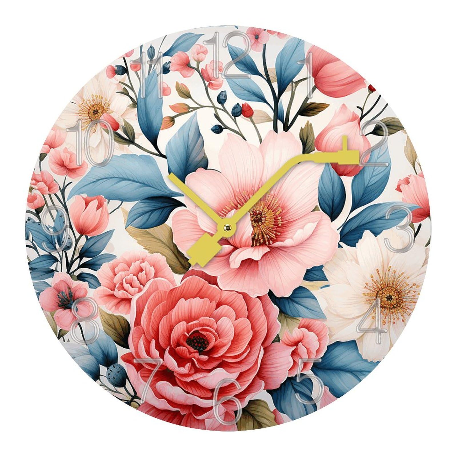 Horloge moderne à motif floral aquarelle pour la décoration du bureau
