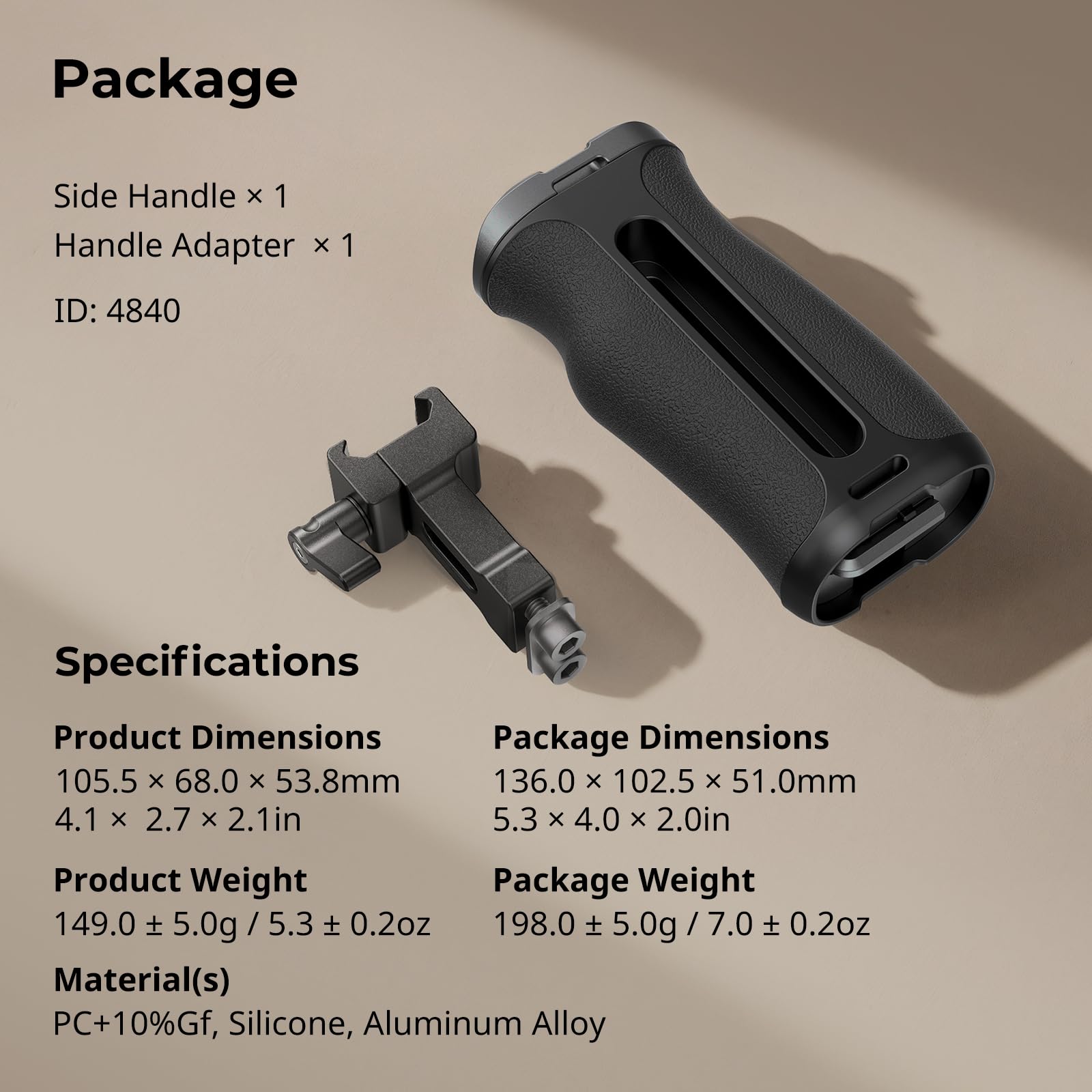 SMALLRIG Mini NATO Side Handle 43mm Verstellbar 1/4"-20 Gewindeloch Blitzschuh 4840