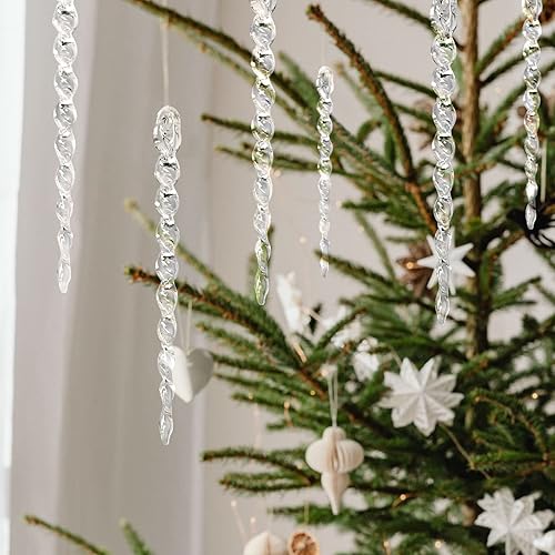 Miniatura 4 de 30PCS Christmas Clear Icicle Ornaments, Threaded Ice Strips Decorative Christmas Tree Hangings for Xmas Party, Wedding(5.3")