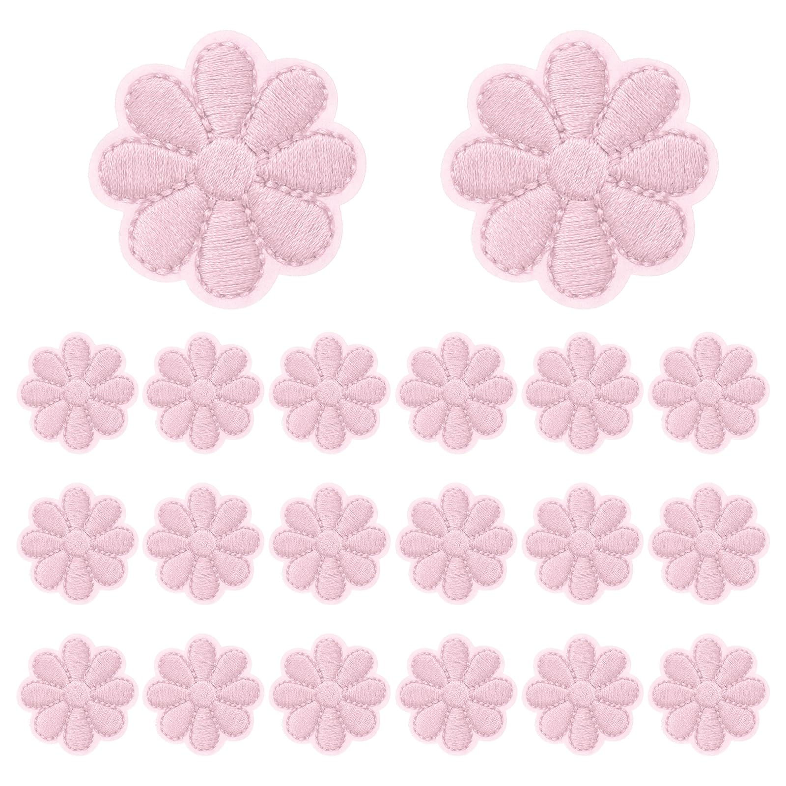 sourcing map 20 Pcs Flower Iron-on Patches, 1.57 Inch Cute Flower Applique Patches Embroidered Sew on Patch for Clothing Jackets Backpack Shoes DIY Accessory Bags, Light Pink