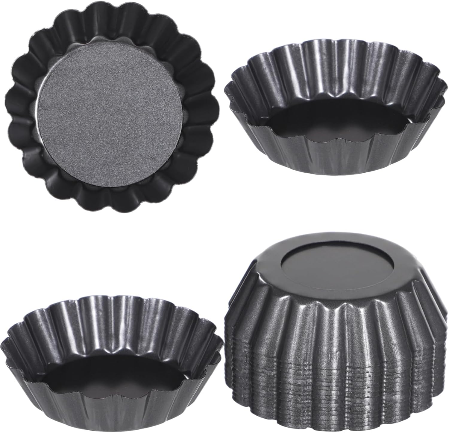 16 Pieces Mini Tart Pans with Removable Bottom, 3 in Nonstick Fluted Cake Molds, Flower Design Baking Cups for Pies, Brownies, Quiche