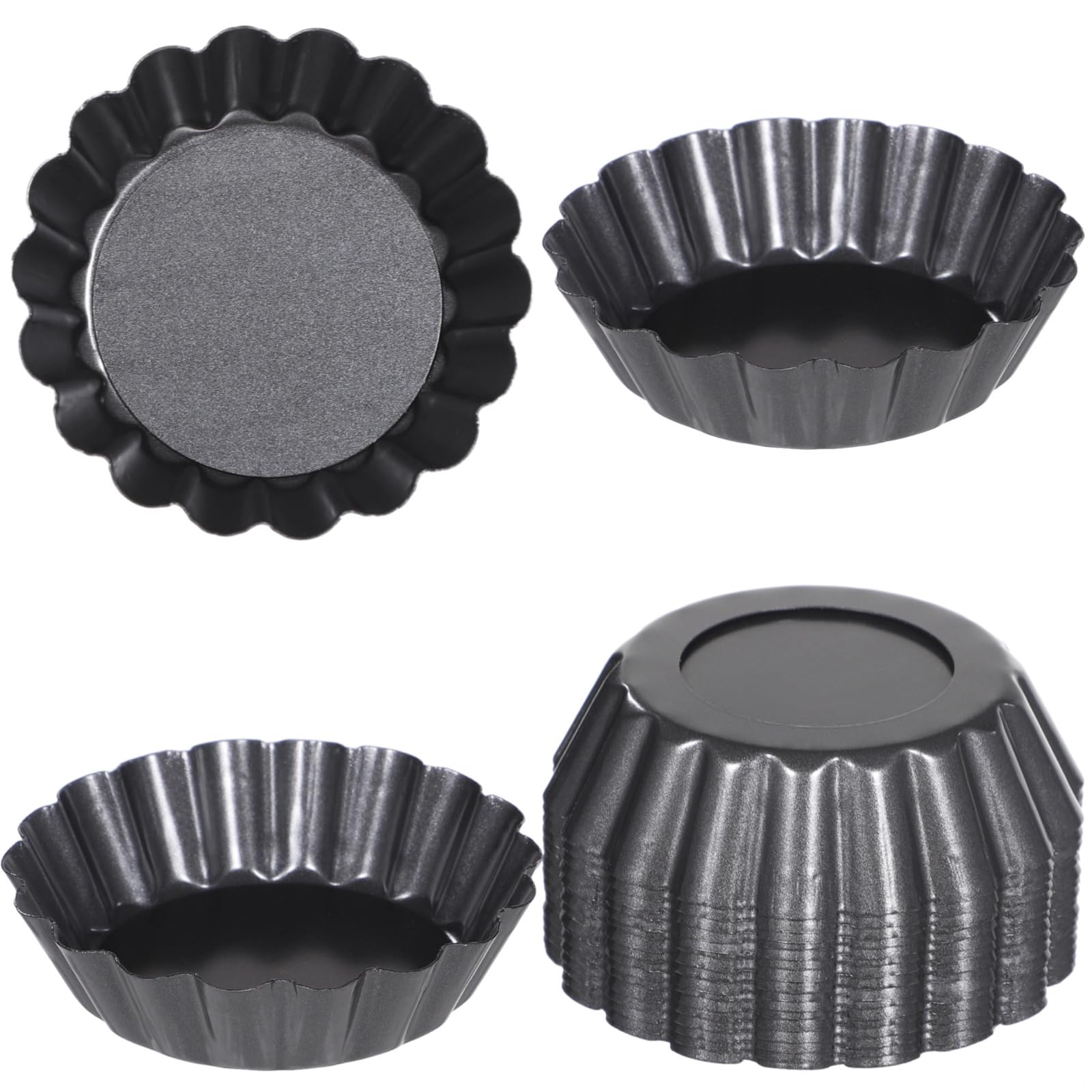 Lot de 16 mini moules à tartelettes avec fond amovible, moules à gâteau cannelés antiadhésifs de 7,6 cm, motif floral pour tartes, brownies, quiches