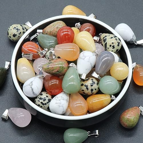 Miniatura 7 de LE SKY 20 colgantes de piedra natural, redondos, forma de gota de agua, ágata, cristal curativo, dijes de piedra curativa, bricolaje para hacer joyas