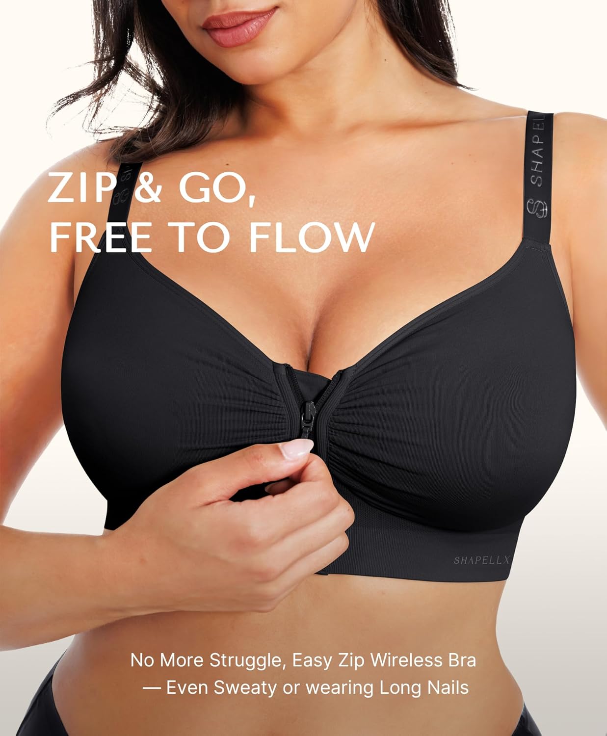 SHAPELLX Bras for Women Front Closure Wireless Everyday Bra Full Coverage Push Up Comfortable Bralettes with Zipper - Image 2