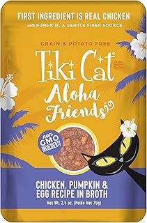 Tiki Cat Aloha Friends Wet Food with Shredded Chicken for Adult Cats & Kittens,12 pk, 2.5oz. Pouches, Chicken & Egg, 2.5oz. (12 Pack)
