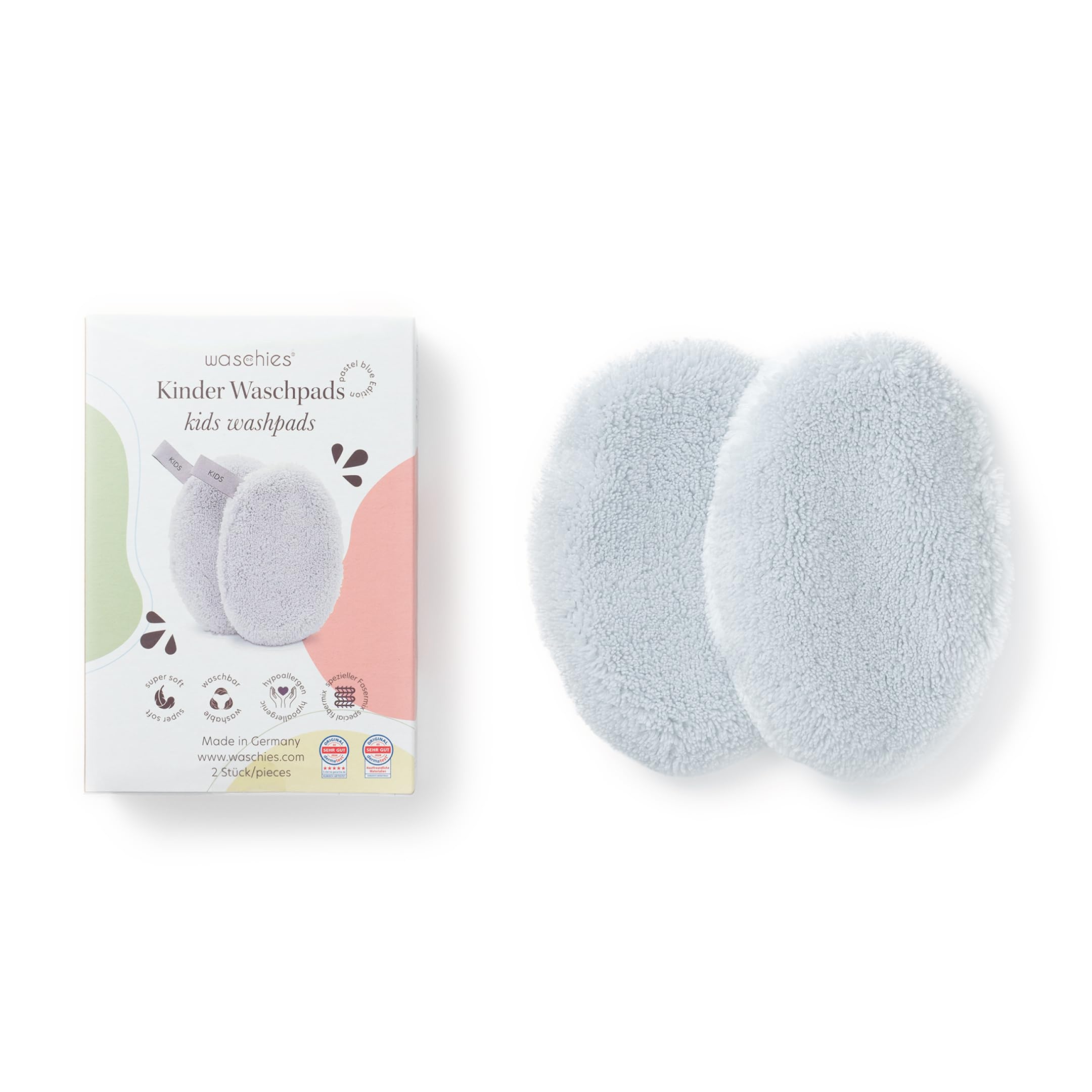 Waschies Wiederverwendbare Waschpads für Babys & Kinder – 2er Pack Pastellblau – sanfte Gesichts- & Körperreinigung mit nur Wasser – waschbar, dermatologisch getestet, sicher für empfindliche Haut