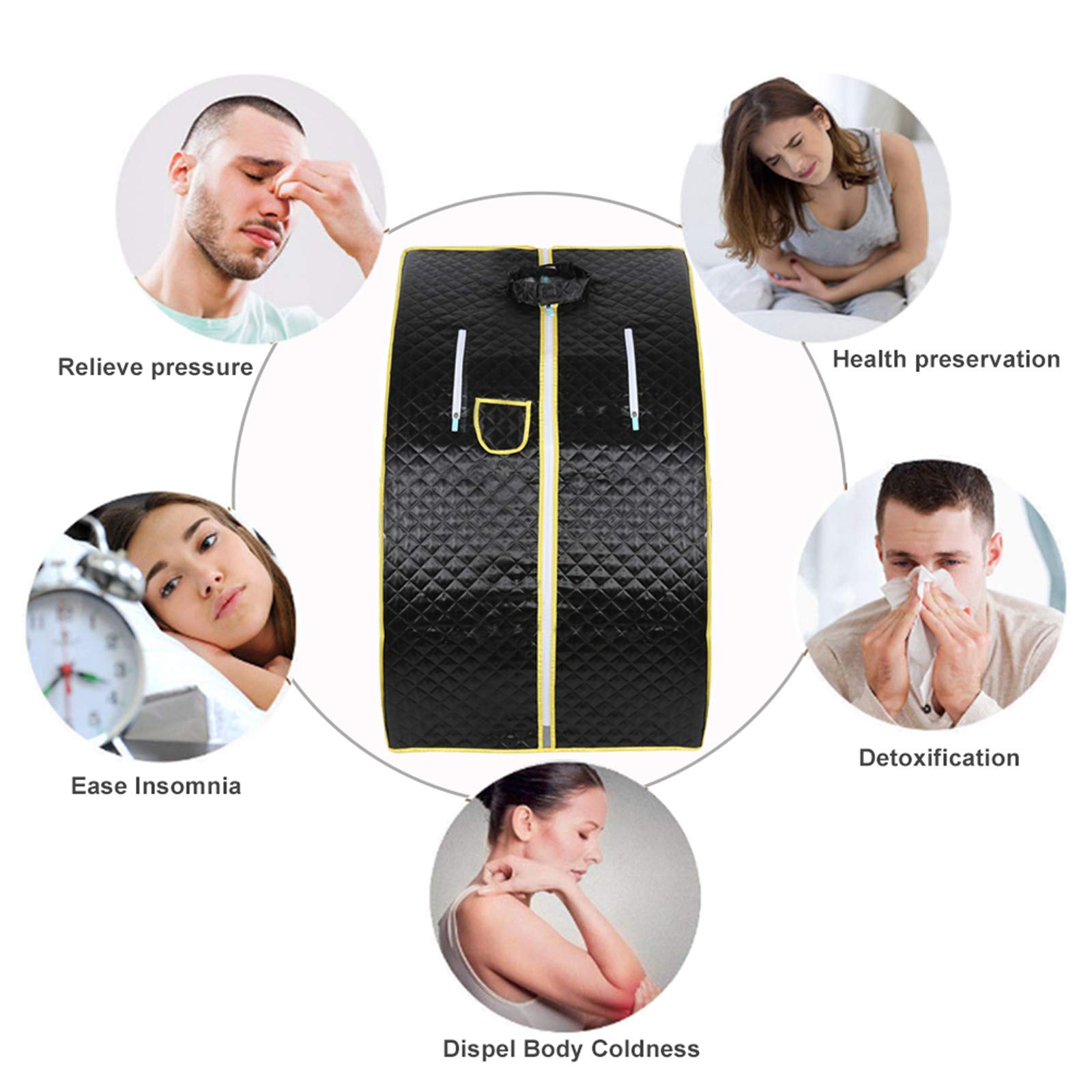 Sauna pliable cabine à chaleur Thérapeutique Spa 1000W Sauna à Vapeur,Sauna e portable,Personal Spa at home avec le contrôleur de température à distance (98x80x70cm)(Noir)