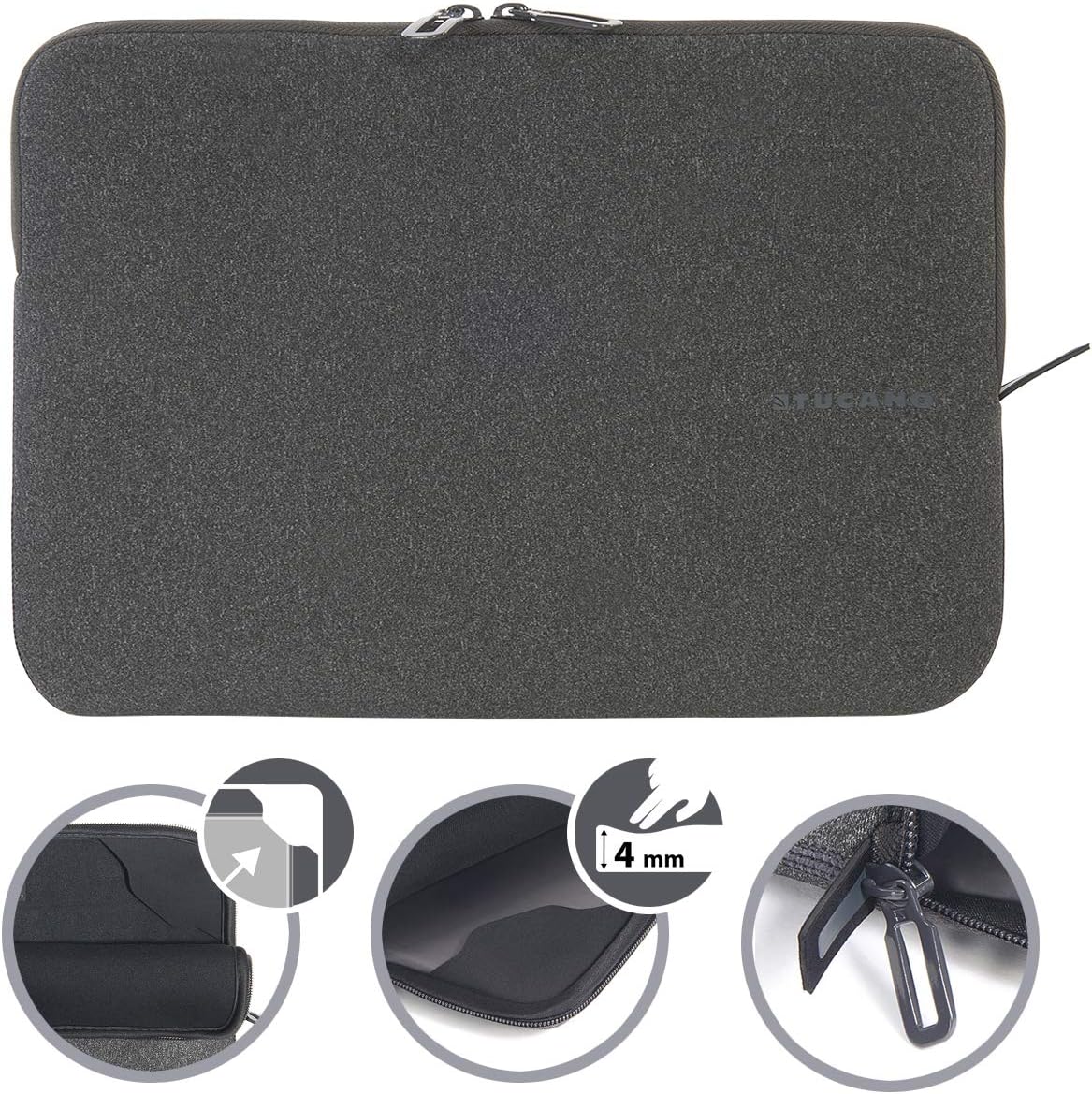 TUCANO Melange Neoprene Sleeve Compatible with MacBook Air/Pro 13" Laptop 12", 4mm Thick, Anti-Slip, Anti-Scratch - Black