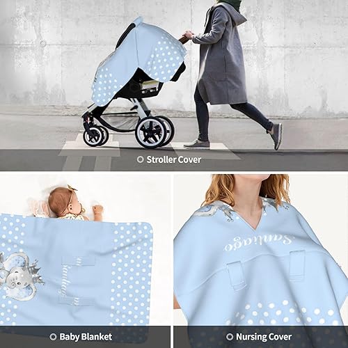 Miniatura 6 de Fundas de asiento de automóvil personalizadas para niñas y niños con nombre de elefante, cubierta de toldo personalizada para bebés, cubierta de
