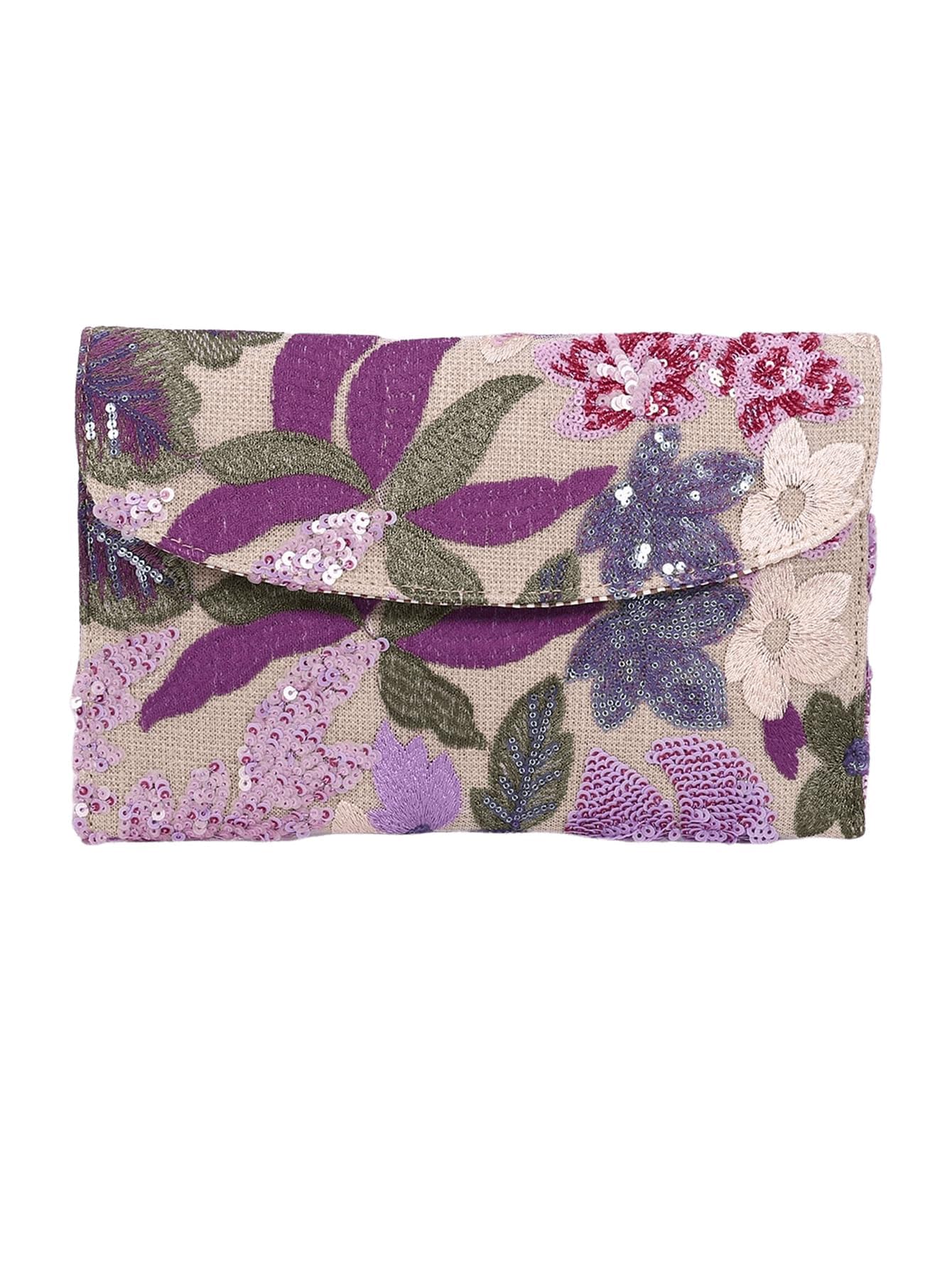 Borsa da sera floreale con paillettes, viola, L