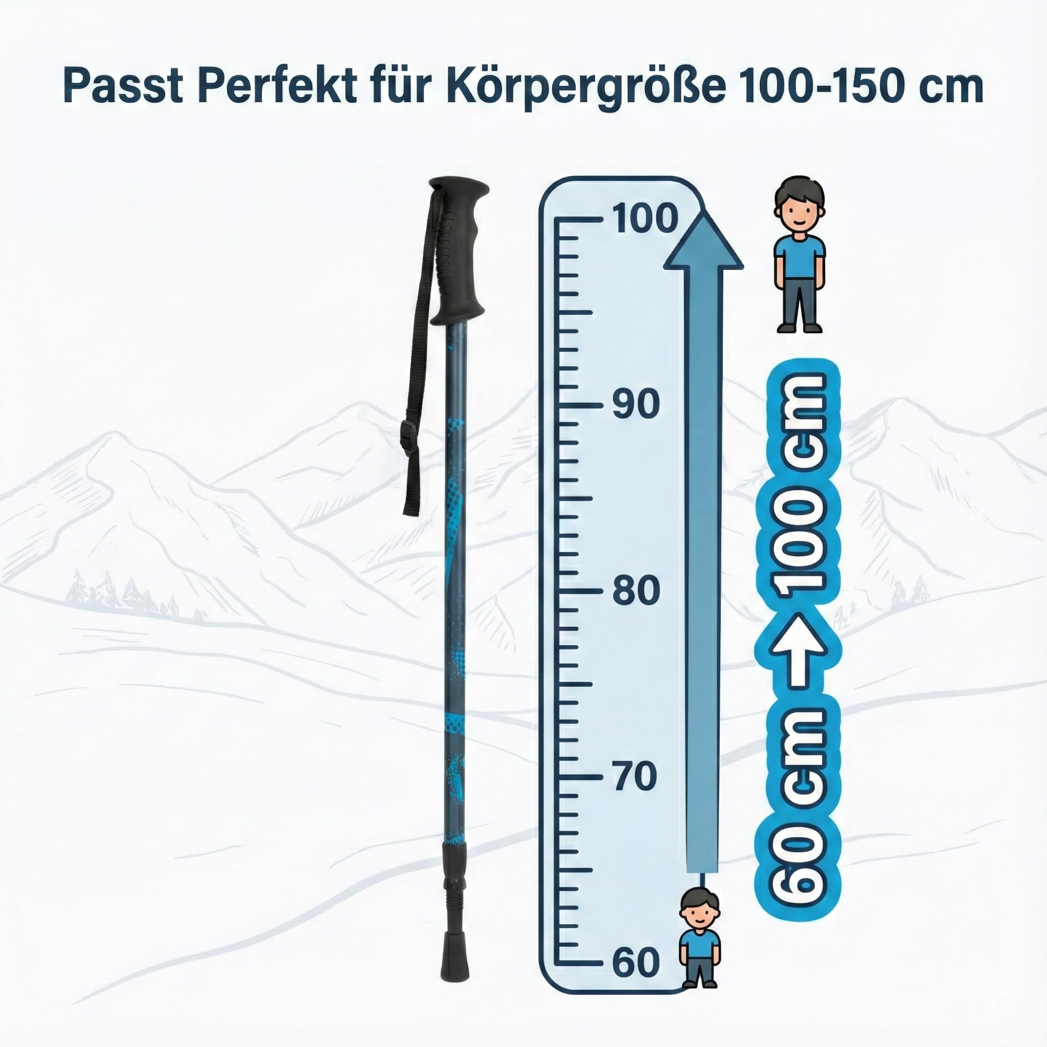 KADVA Kidd Skistöcke – Mitwachsende Kinder-Skistöcke (60–100 cm) aus leichtem Aluminium – Teleskopstöcke mit Twist-Lock – Ergonomische Griffe & Handschlaufe – Für Jungen & Mädchen