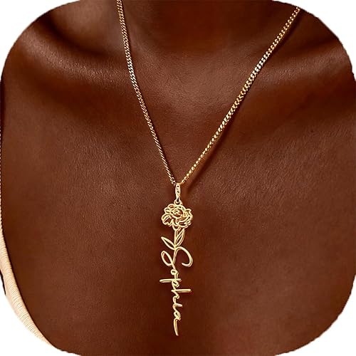 Miniatura 9 de Custom Birth Flower Name Necklace Personalized 18K Gold Plated Birth Month Flower Necklace Dainty Floral Pendant Jewelry Mothers Birthday Gift for