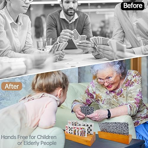 Miniatura 4 de 2 Pack Playing Card Holders Deck Stand, Play Cards Holder for Kids or Elder People, Hands-Free Wood Holder Racks Set of 2,Tray for Organizing Cards