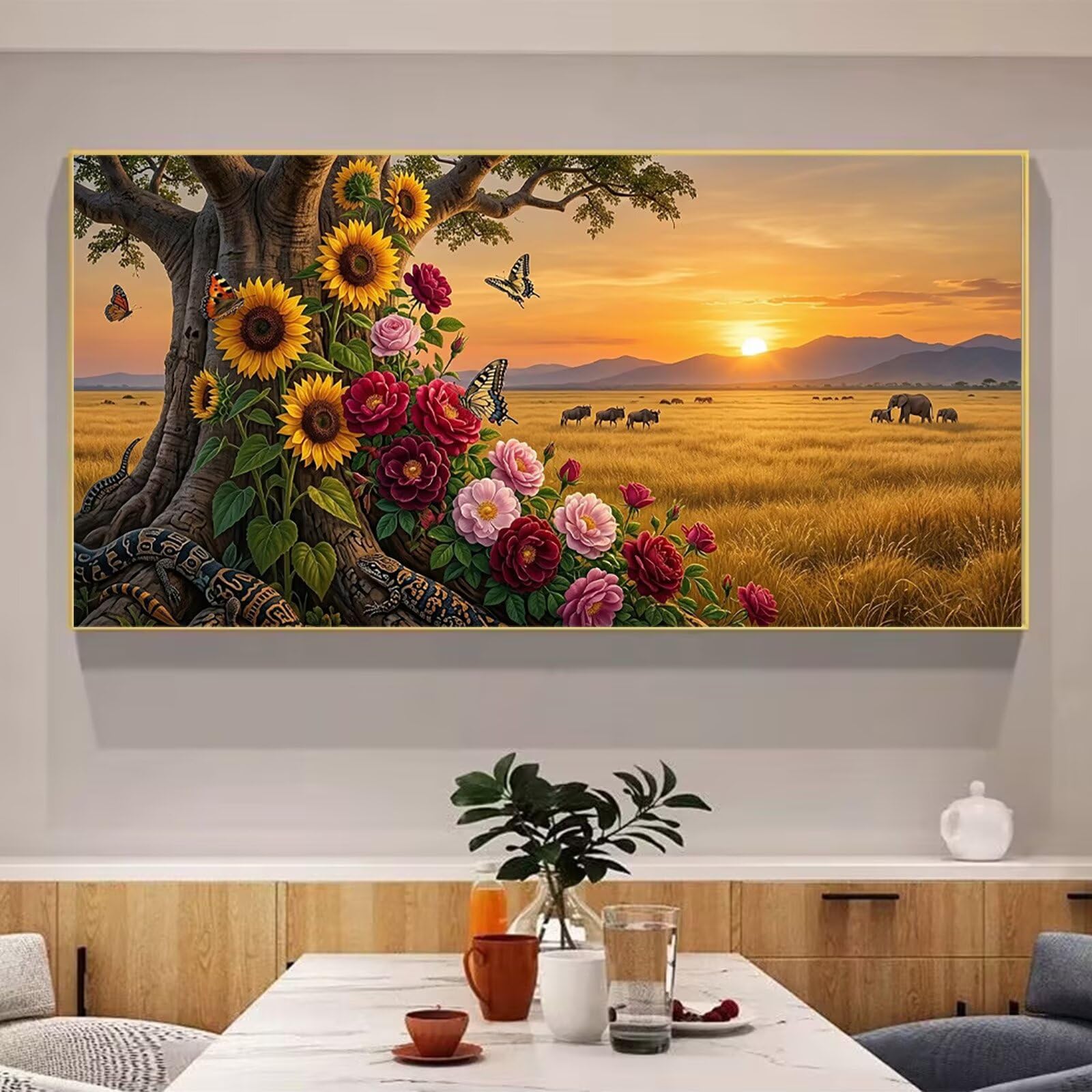 Diamond Painting Baum des Lebens Diamant Painting Bilder, 5D Sonnenblume Eckige Steine Full Drill DIY Set Erwachsene Kreatives für Erwachsene Mosaik Bastelset für Home Decor Wand Deko 80x160cm,Cod-744