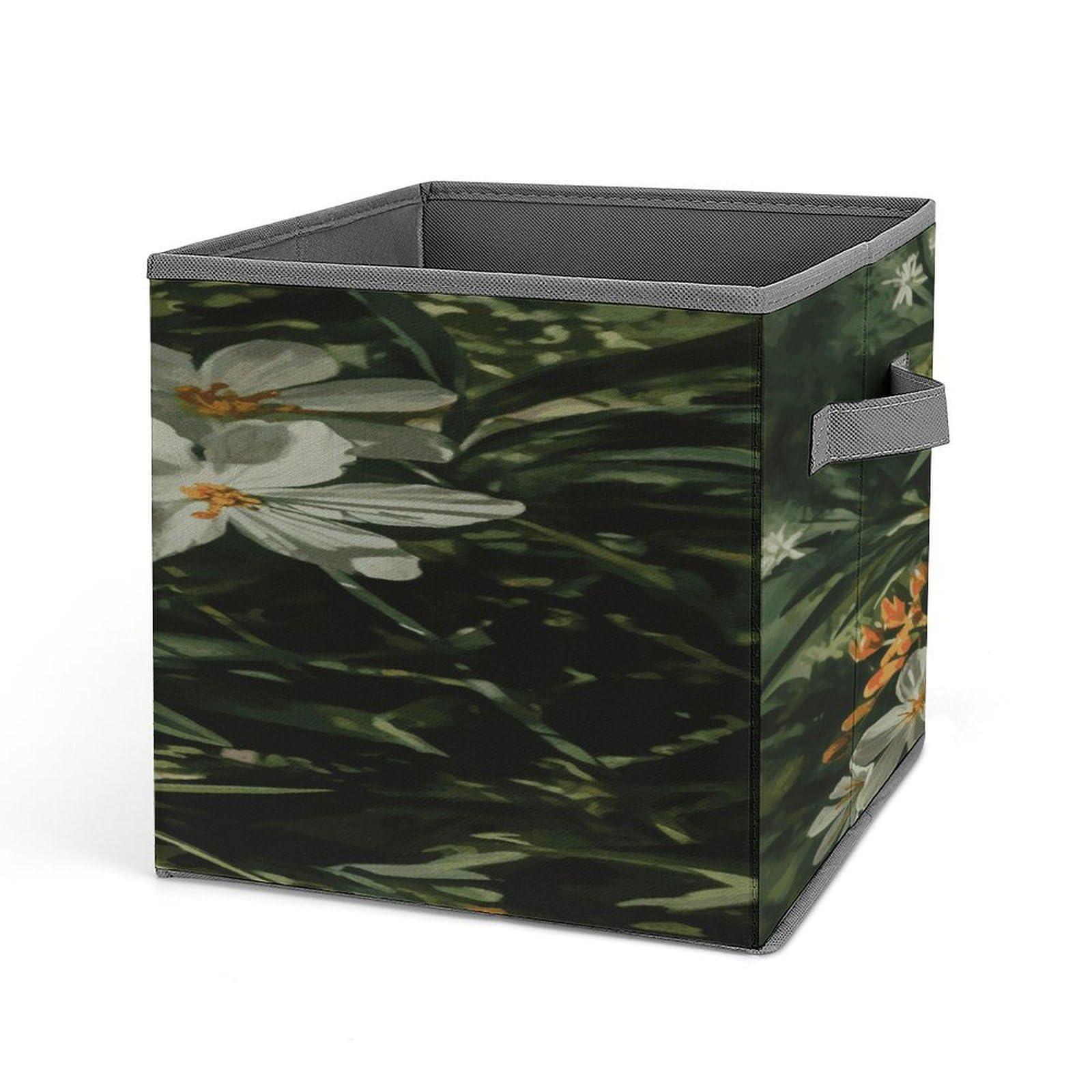 Fodpand Style Flowers And Green Leaves Storage Cubes Foldable Decorative Fabric, Storage Bins Baskets With Handles, Closet Organizers And Storage For Home, Office,Closet, Clothes