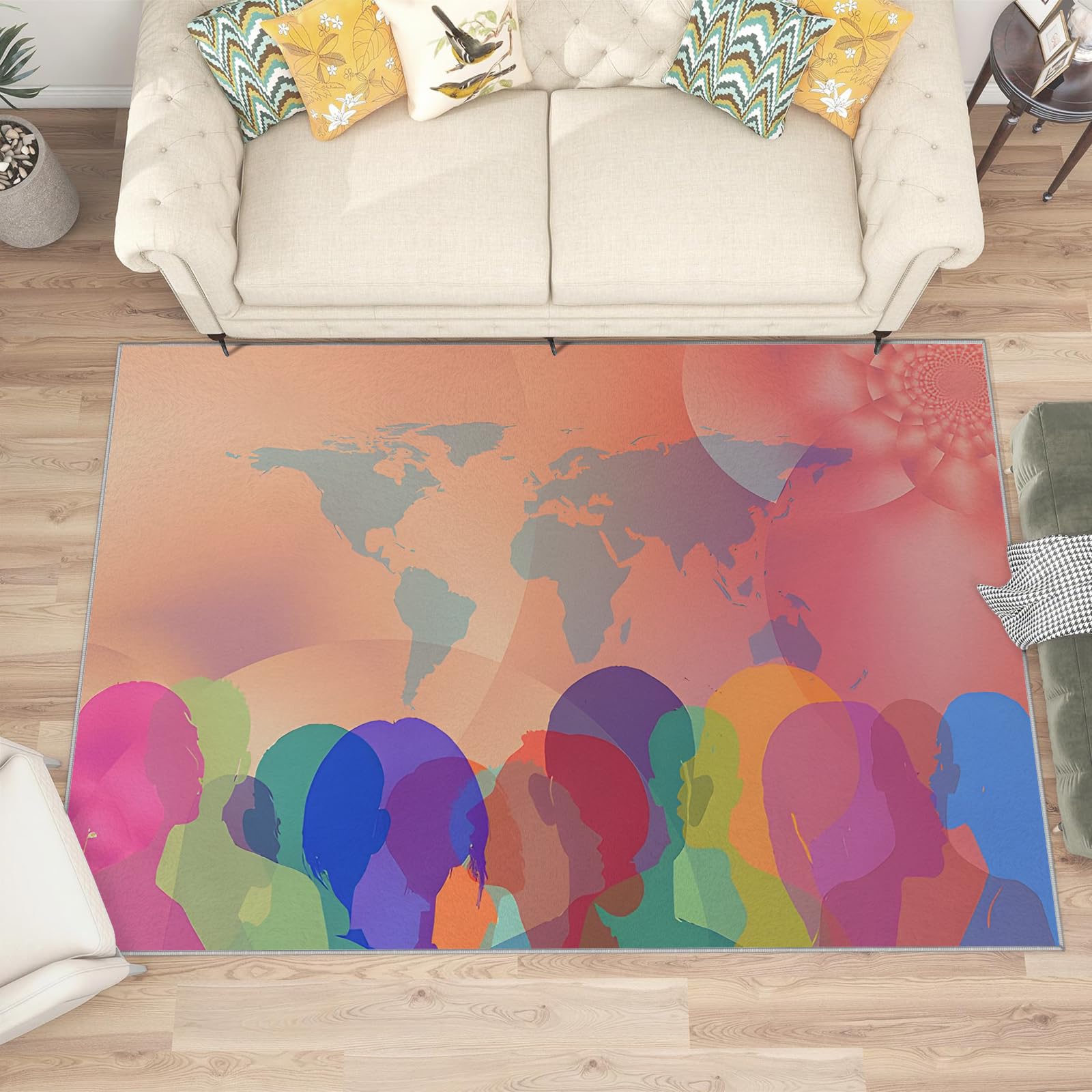 Großer waschbarer Kurzflor-Teppich 250x300, Weltkarte Teppich, Abstrakt Dünn Saugfähig Vielseitig für Wohnzimmer Schlafzimmer Oder Als Bettvorlege N108