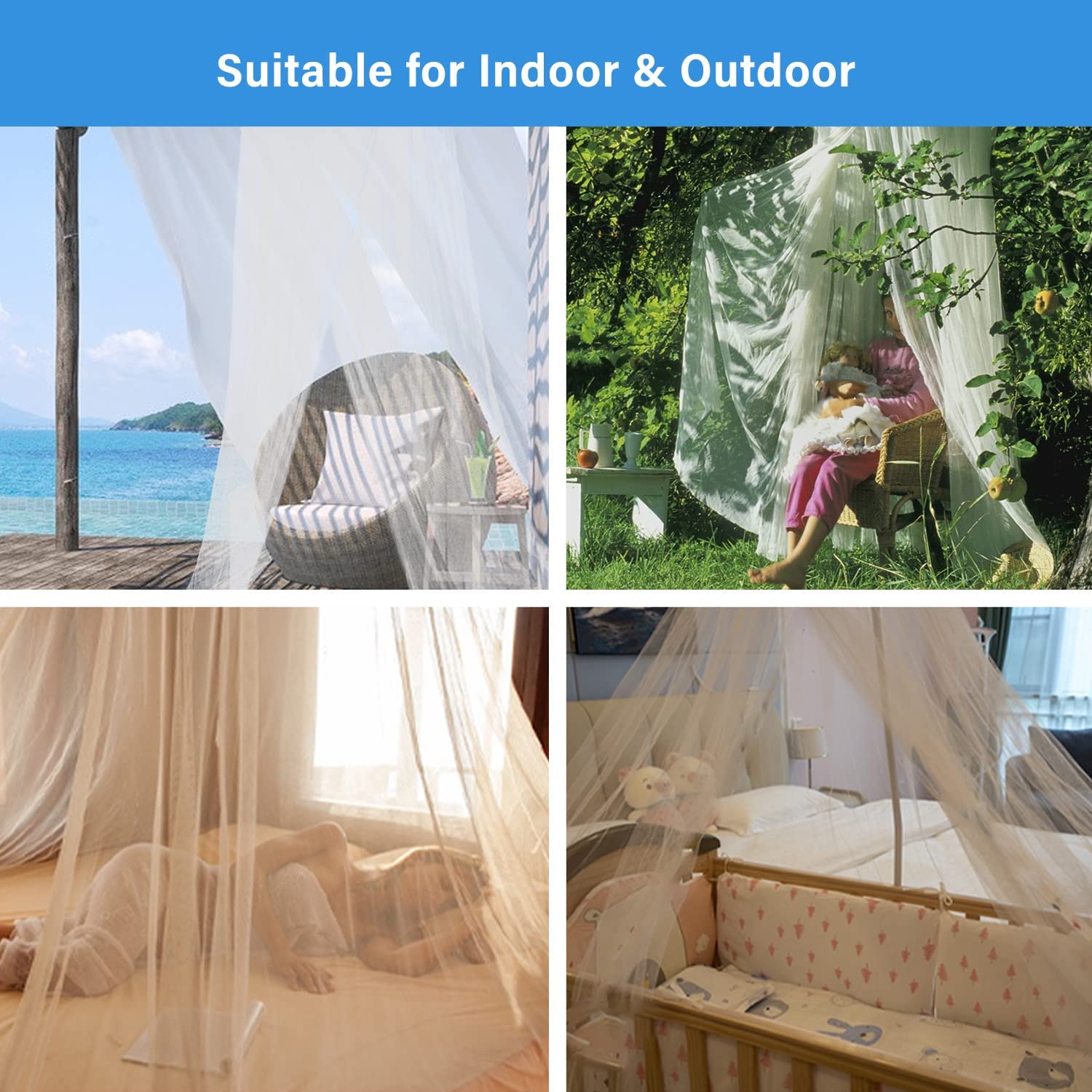 Aoresac Mosquito Net for Bed White Bed Canopy for Girls and Boy Bed Net for Single/Double Beds Crib, Easy Installation - Image 4