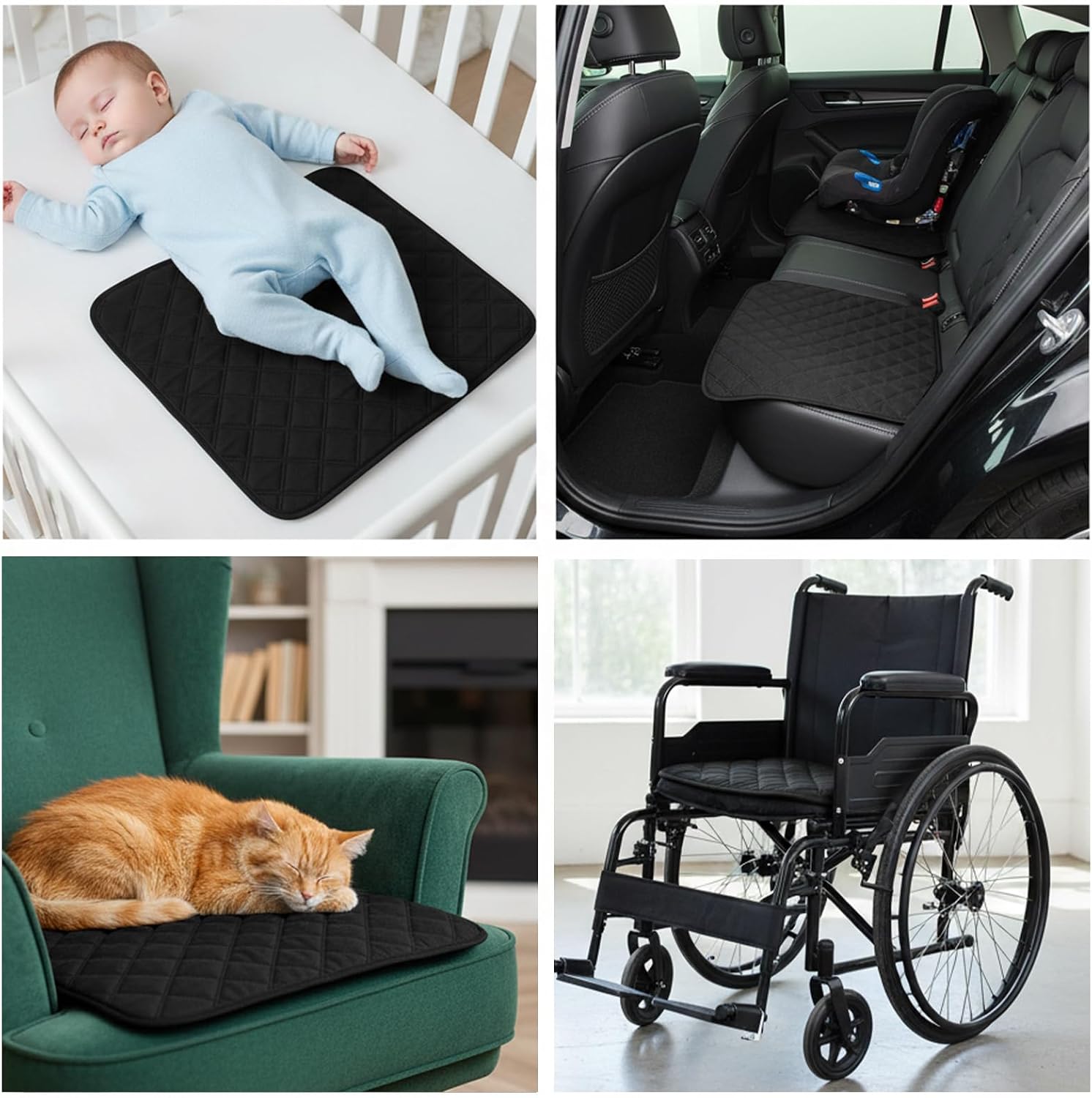 4 Pack Waterproof Chair Pads for Incontinence, 22" x 21" Reusable Seat Protector Pads, Washable Chair Protector Seat Cover, Non-Slip Absorbent Incontinence Pad for Bed, Wheelchair, Kid, Pet