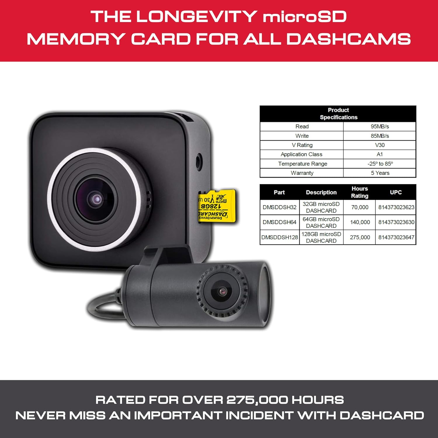 Delkin 128GB microSD Card UHS-I U3/V30 with Adapter – DASHCARD | High-Endurance Memory Card for Dash Cams, Security Cameras, GoPro & More | Up to 275,000 Hours of Use | Fast & Reliable Performance