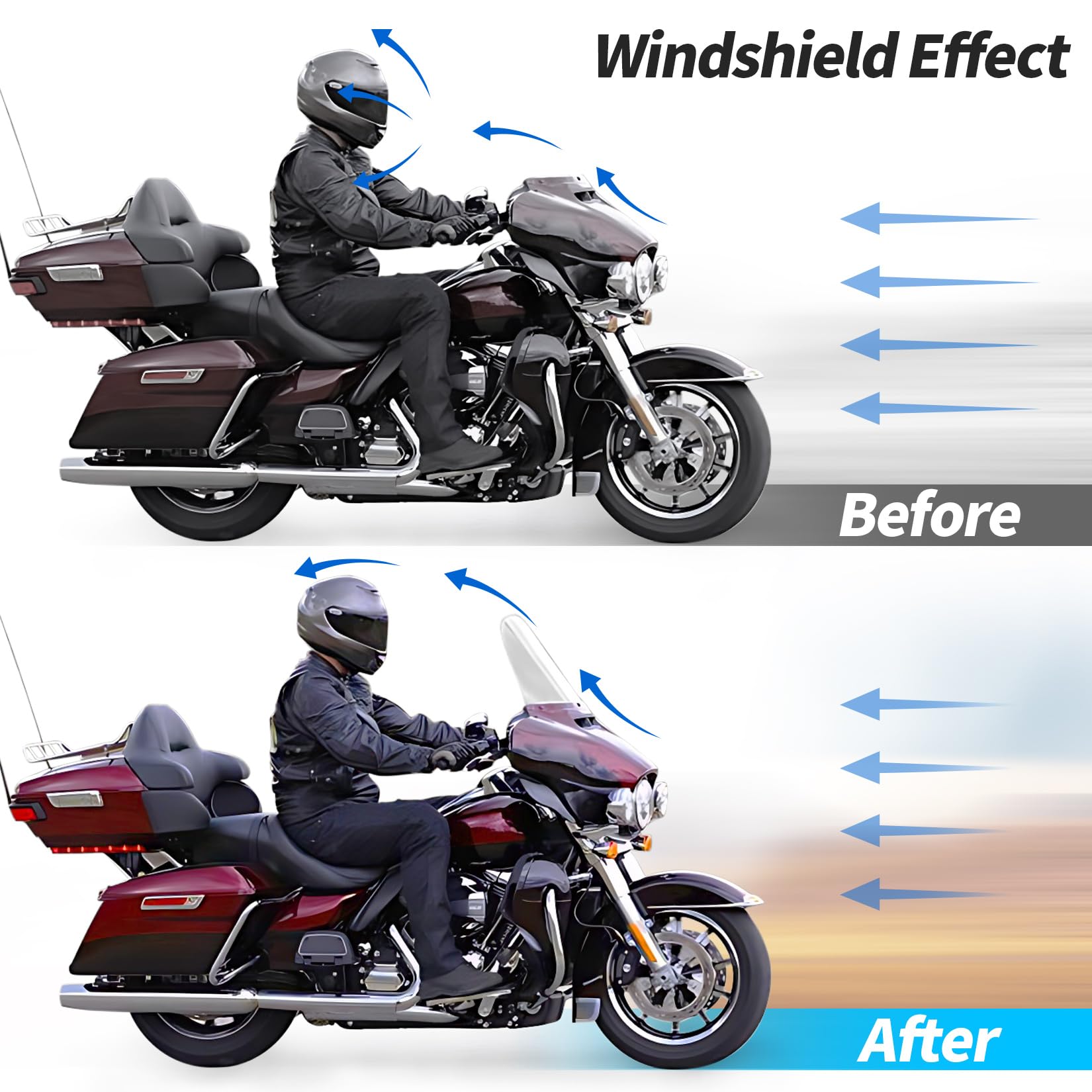 Déflecteurs D'air Pour Carénage Harley Touring Street Glide, Electra Glide 2014-2019 - Réglables, Noir ABS
