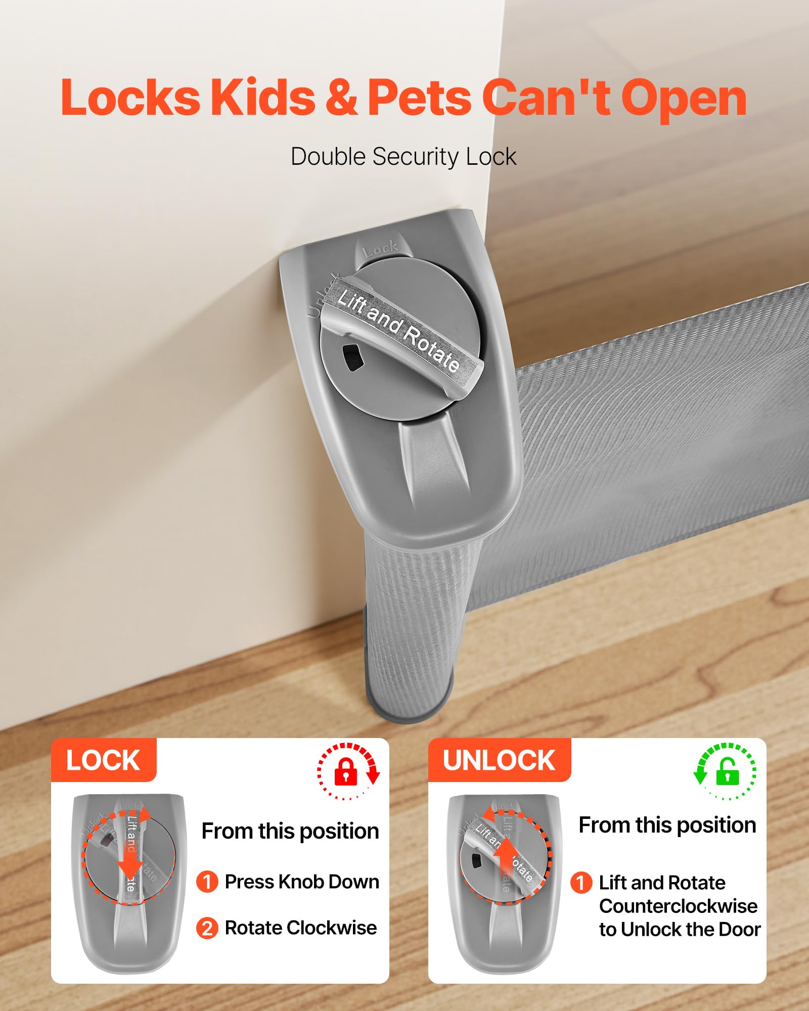 VEVOR Cancelletto Retrattile, Estensibile Fino a 1850 mm di Larghezza, 795 mm di Altezza, con Blocco di Sicurezza, Attraversabile Senza Inciampare, Cancelletto in Rete per Cani Scale, Grigio