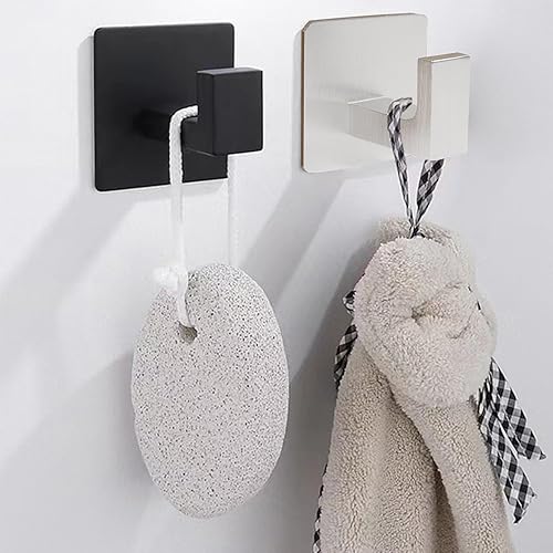 Miniatura 7 de Vanloory Ganchos para toallas de baño, paquete de 6 ganchos cuadrados autoadhesivos para abrigos, gancho resistente para bata sin perforaciones,