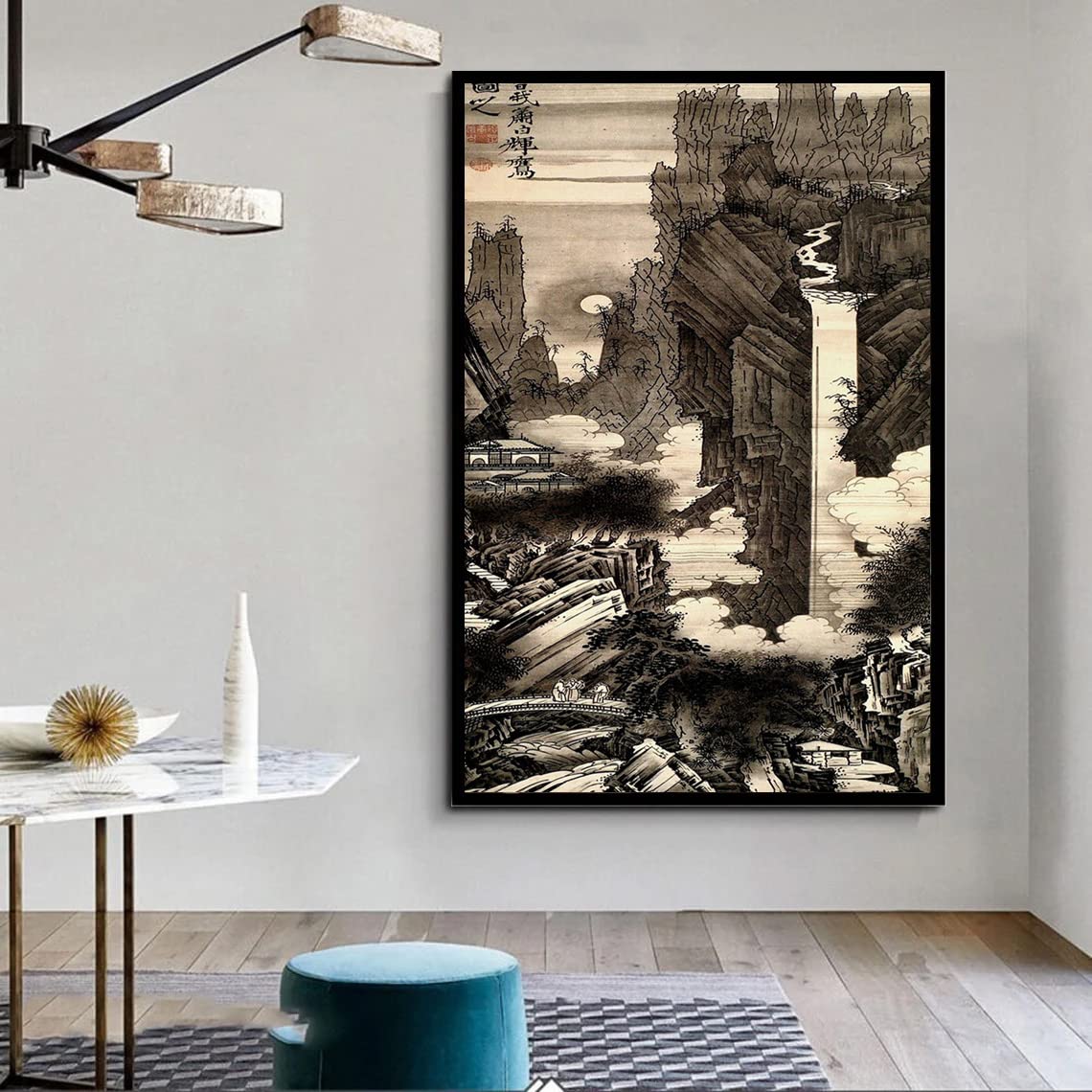 VERRE ART Printed Framed Canvas Painting for Home Decor Office Wall Studio Wall Living Room Decoration (45x60inch Black Floater) - Vintage Japan Shohaku Soga Painting