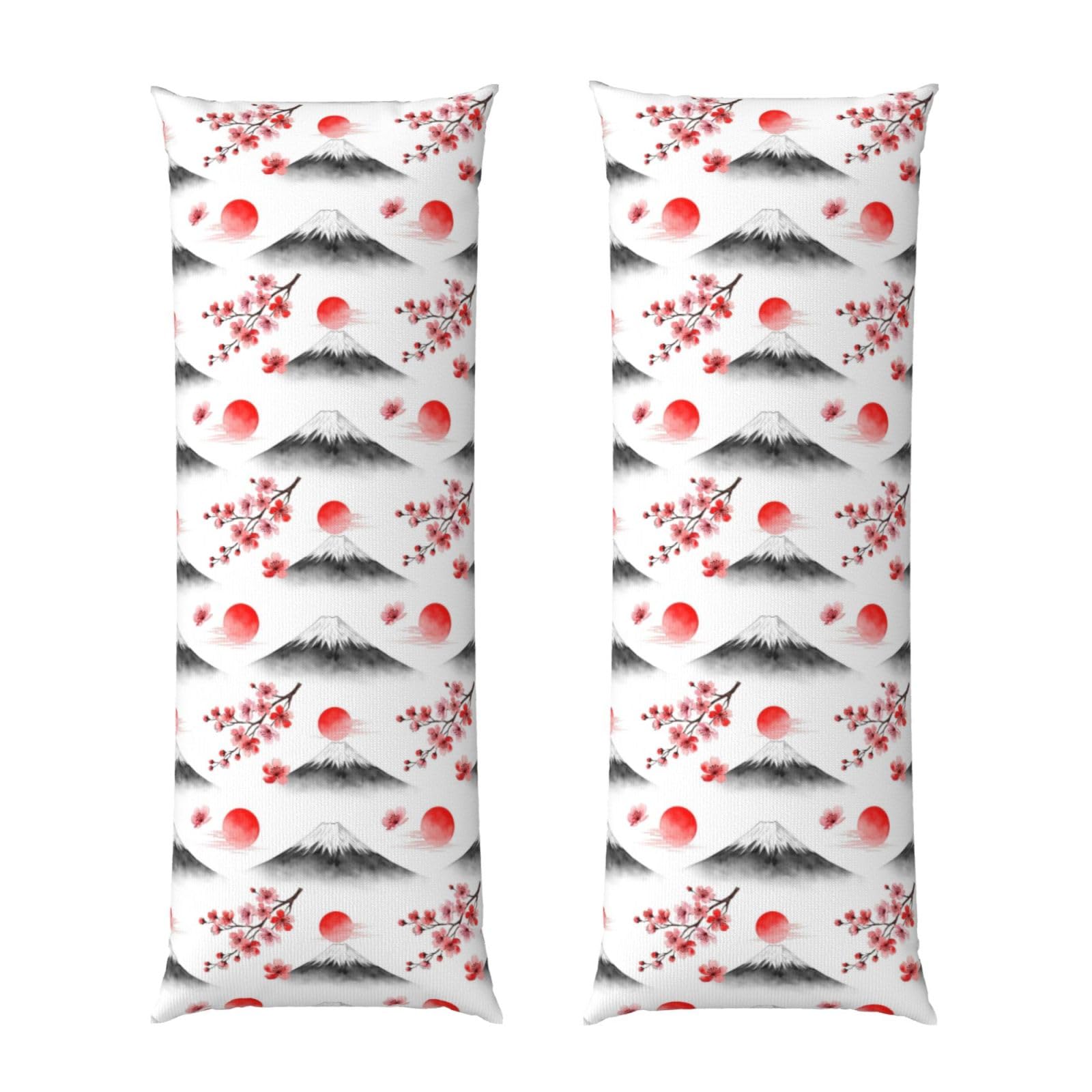 Body Pillow Protector Cover 20x54, Japanese Blossom Watercolor Cherry Flower Mountain, Breathable Ultra Soft Pillowcase with Zipper, Wrinkle Shrinkage Fade Resistant for Bed Couch