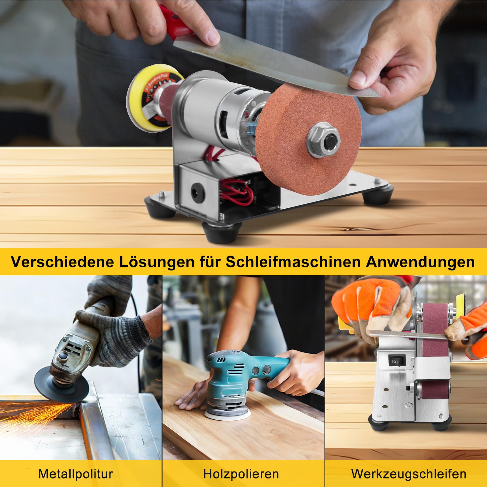 Elektrischer Bandschleifer, 7-Stufig Verstellbarer Polierer mit 20-Schleifbändern und 20-Stück Schleifpapier, Bandschleifmaschine für Metallpolieren, Holzpolieren und Werkzeugschleifen