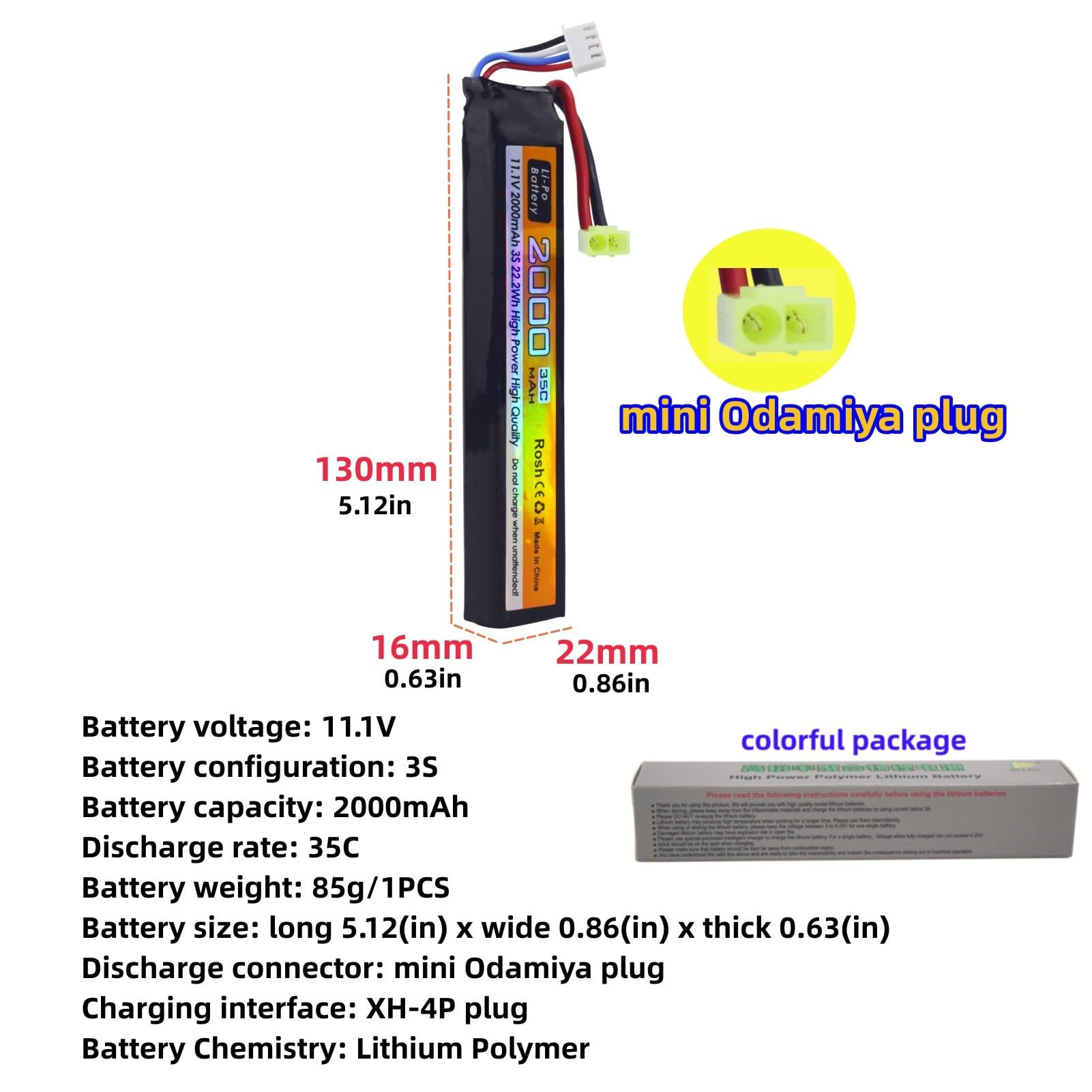 2 Baterías 11.1V 2000mAh 35C Con Cable De Carga Para Pistolas De Aire Comprimido, Drones Y Coches RC