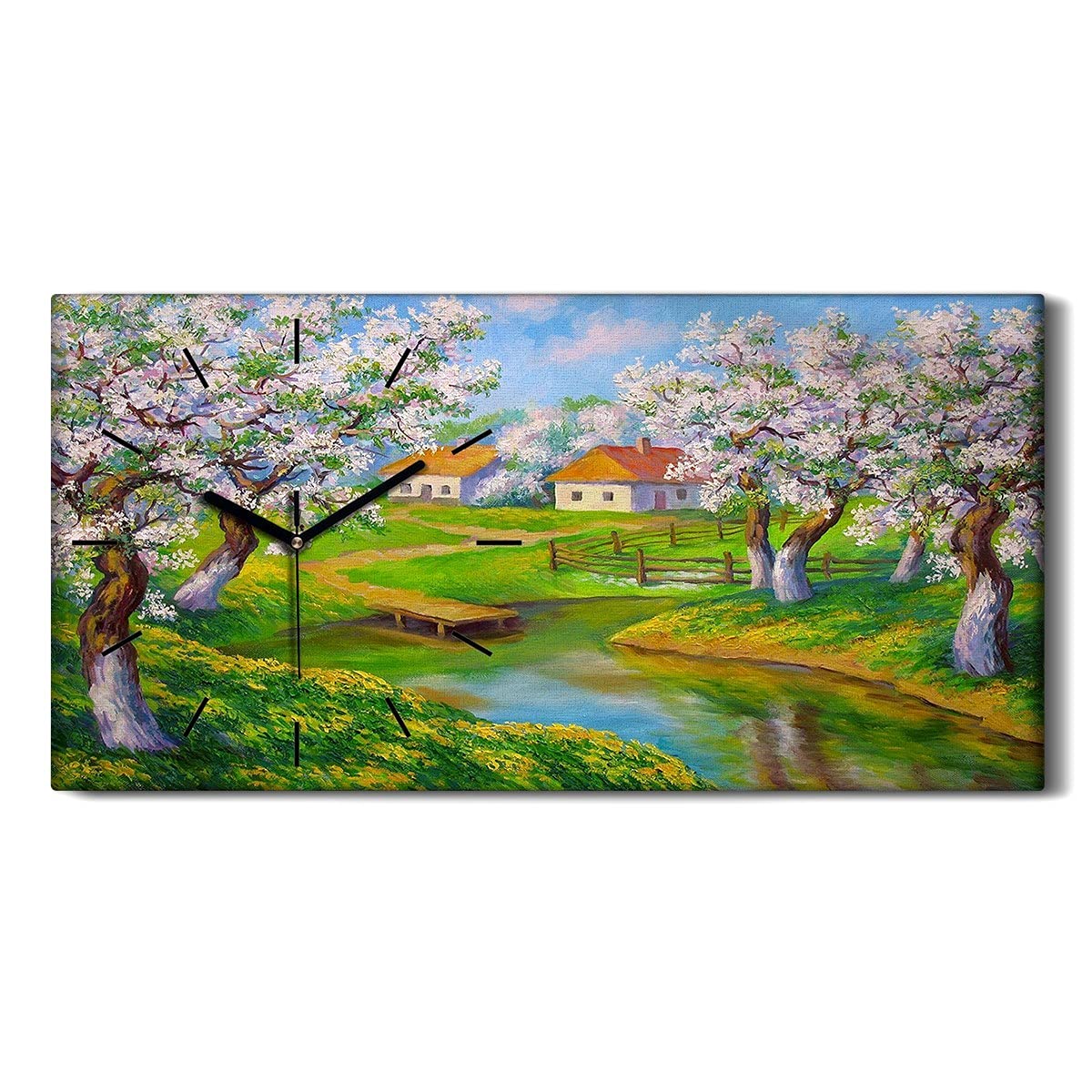 Horloge sur Toile Arbres et Fleurs pour Salon Nature et Chambre Zen 60x30cm