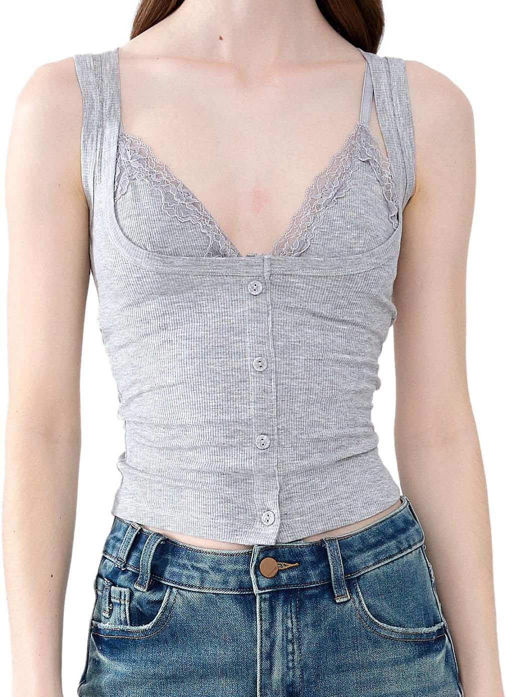 FENWOOH Women's Cotton Ribbed Tank Tops Sleeveless Sexy Square Neck Basic Tight T Shirts