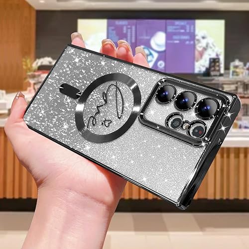 Miniatura 3 de Funda magnética para Samsung Galaxy S22 Ultra, para mujeres y niñas, suave, linda, de lujo, chapado en corazón, brillante, brillante, compatible con