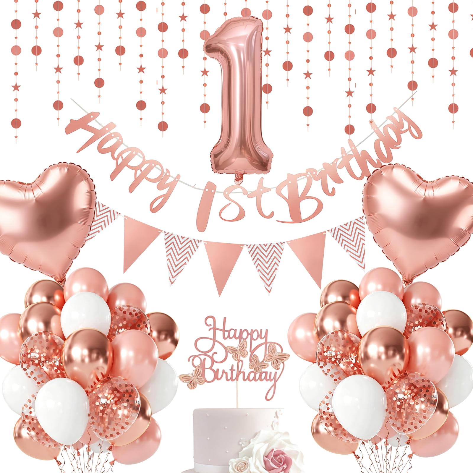 Birthday decoration 1 year girl, 1 birthday girl rose gold, 1 birthday decoration girl, balloons 1st birthday happy birthday garland, balloon 1 decoration for birthday โ image 1