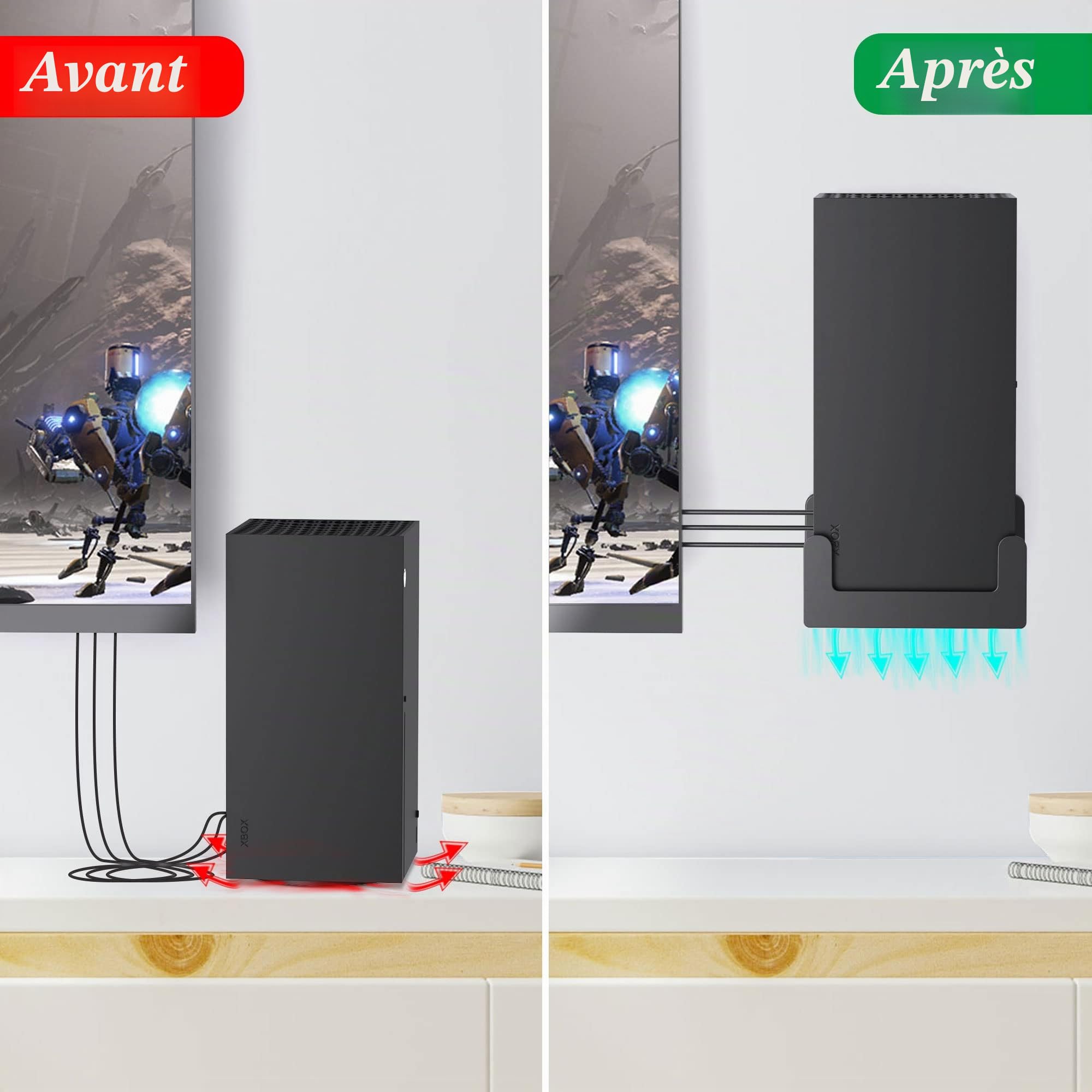 Support mural PlusAcc pour Xbox Series X - Supports de dissipation rapide de chaleur, économisez de l'espace sur votre bureau et gardez votre zone de jeu organisée (appareil non inclus).