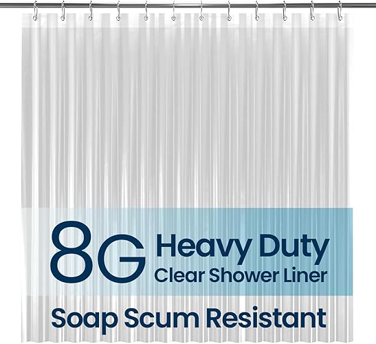 LiBa PEVA 8G Bathroom Shower Curtain Liner, 72" W x 72" H, Clear, 8G Heavy Duty Waterproof Shower Curtain Liner - A. 8g-clear - 72W x 72L inch (1 Panels)